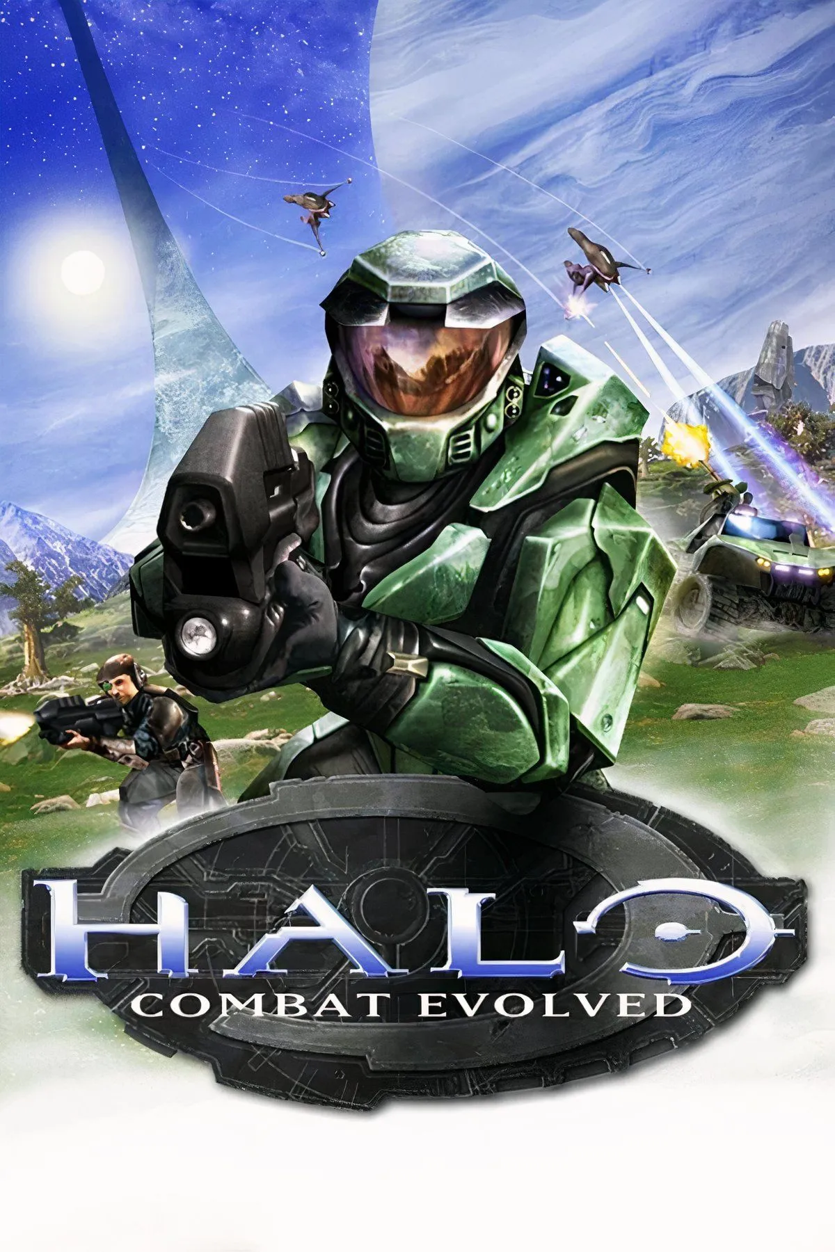 Master Chief chiến đấu trong một màn chơi rộng lớn của Halo Combat Evolved trên Xbox