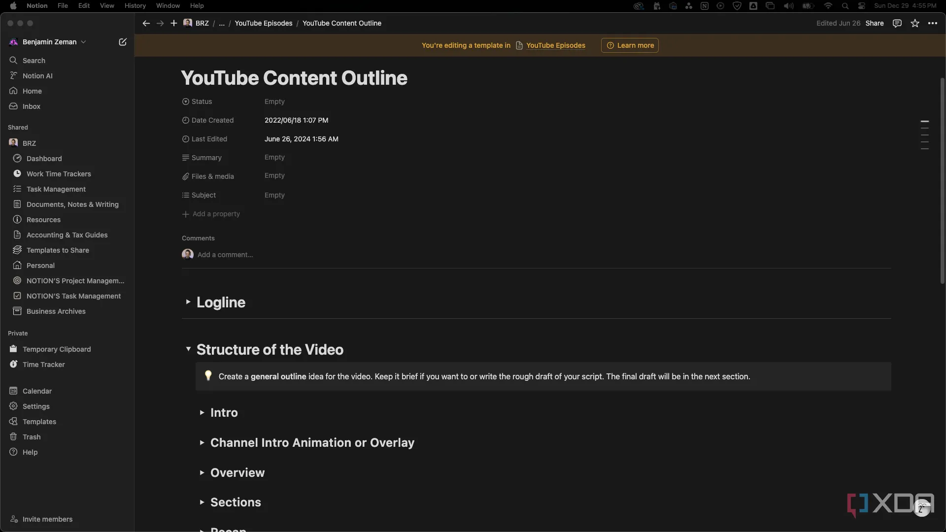 Mẫu outline nội dung YouTube trong Notion cho video giáo dục phi lợi nhuận