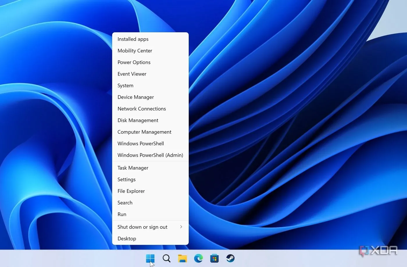 Menu Liên kết nhanh (Quick Link Menu) hiển thị các chức năng hệ thống quan trọng như Cài đặt, File Explorer, Task Manager khi nhấp chuột phải vào biểu tượng Start trên Windows 11.