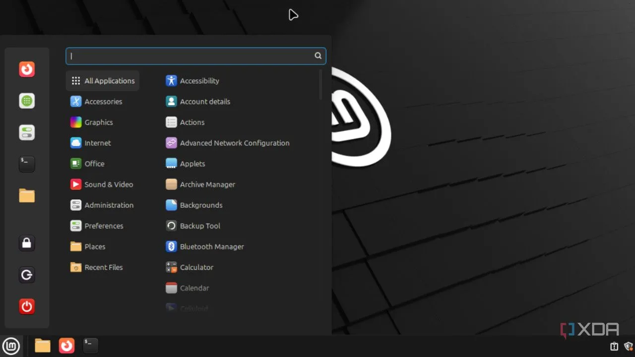 Menu Start của Linux Mint hiển thị các danh mục ứng dụng