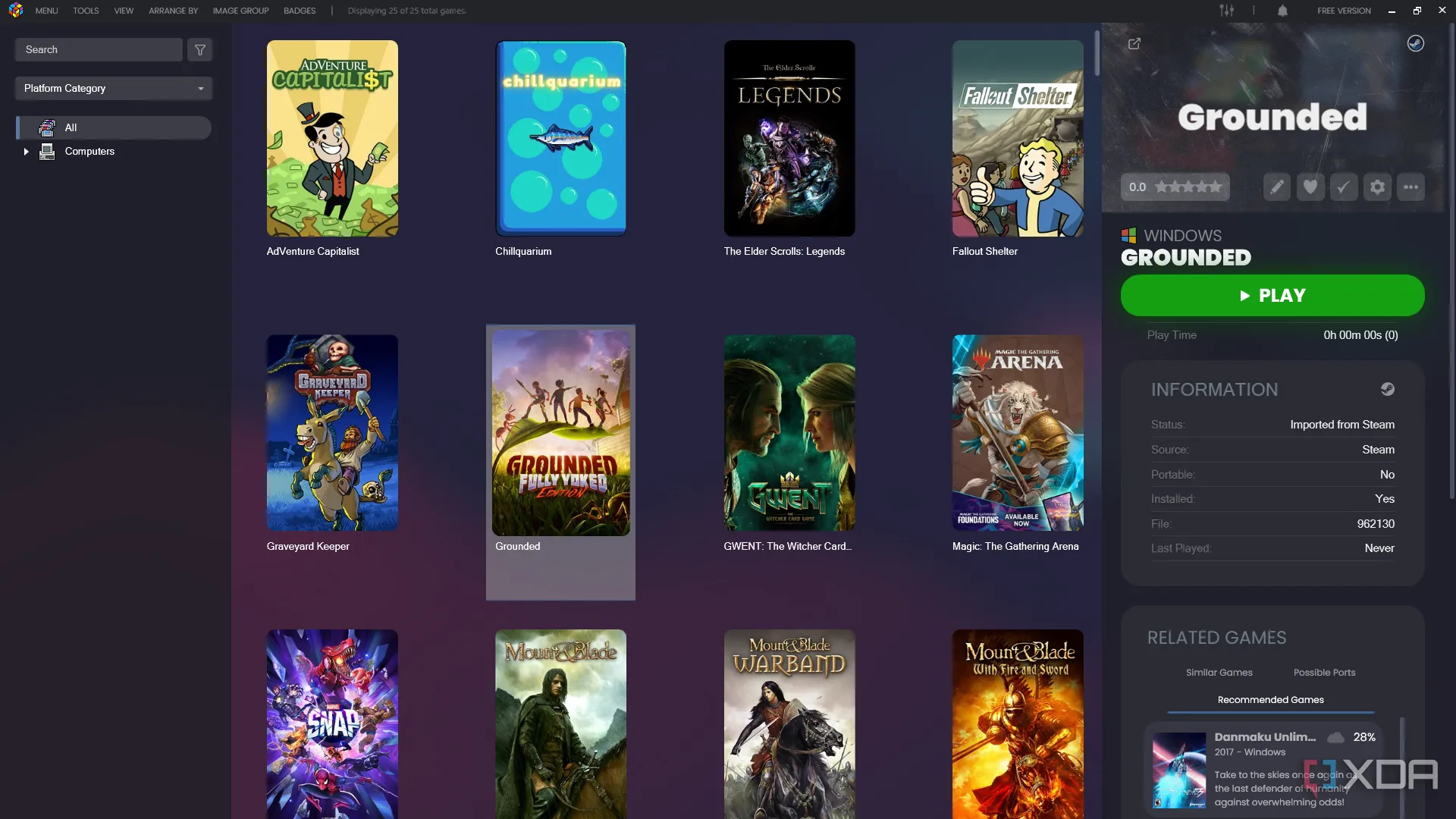 Menu thư viện game được sắp xếp khoa học trên LaunchBox