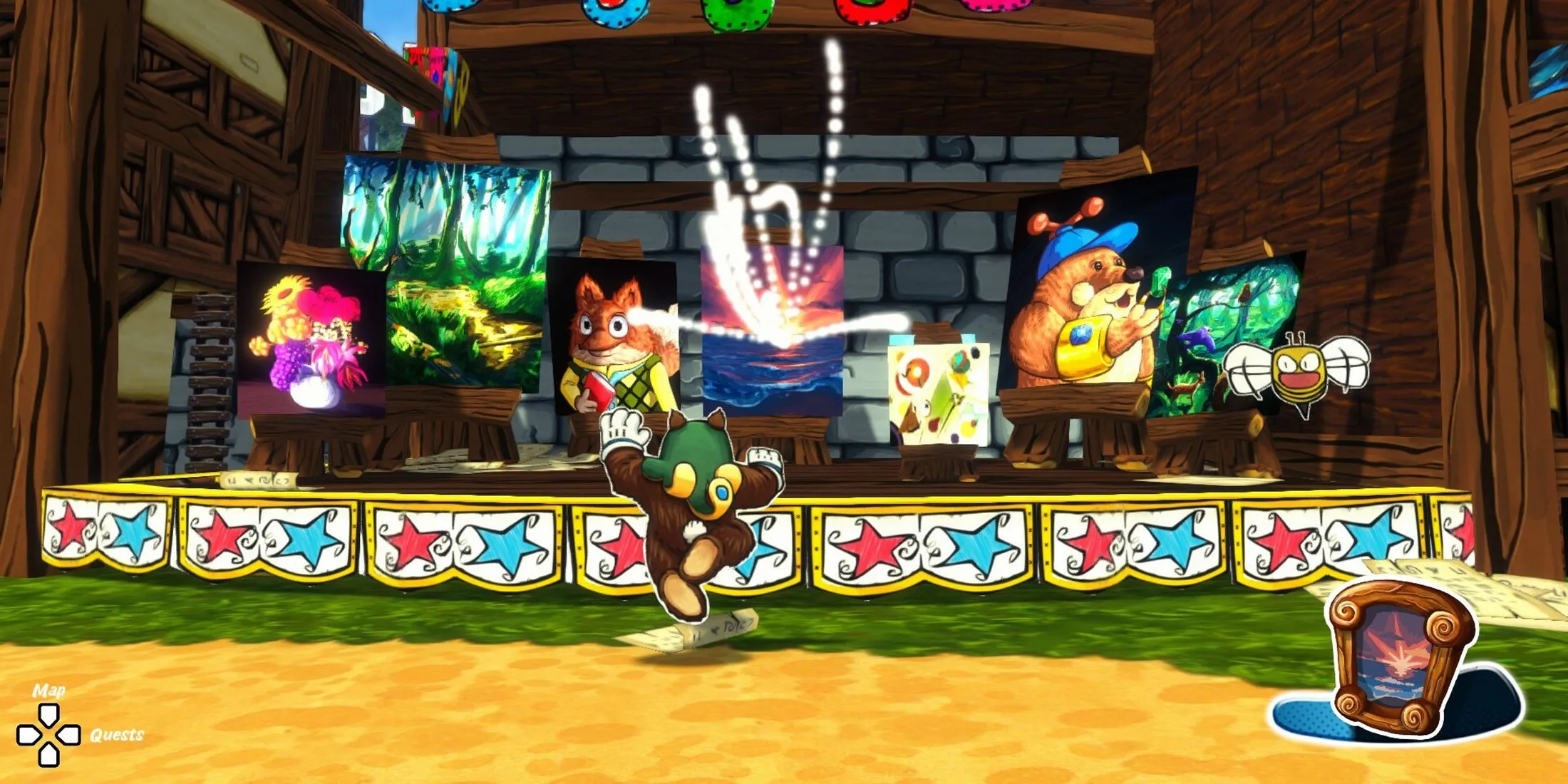 Mini-game đua xe trượt ván trong Ruffy and the Riverside, một ví dụ về các thử thách độc đáo