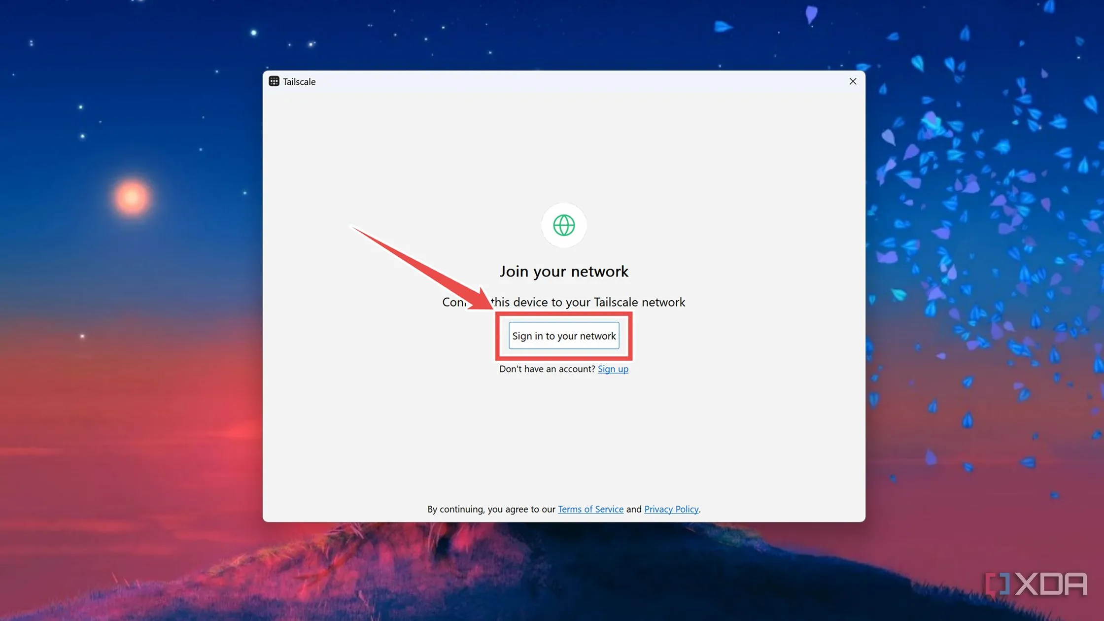 Mở giao diện web Tailscale trên Windows để đăng nhập