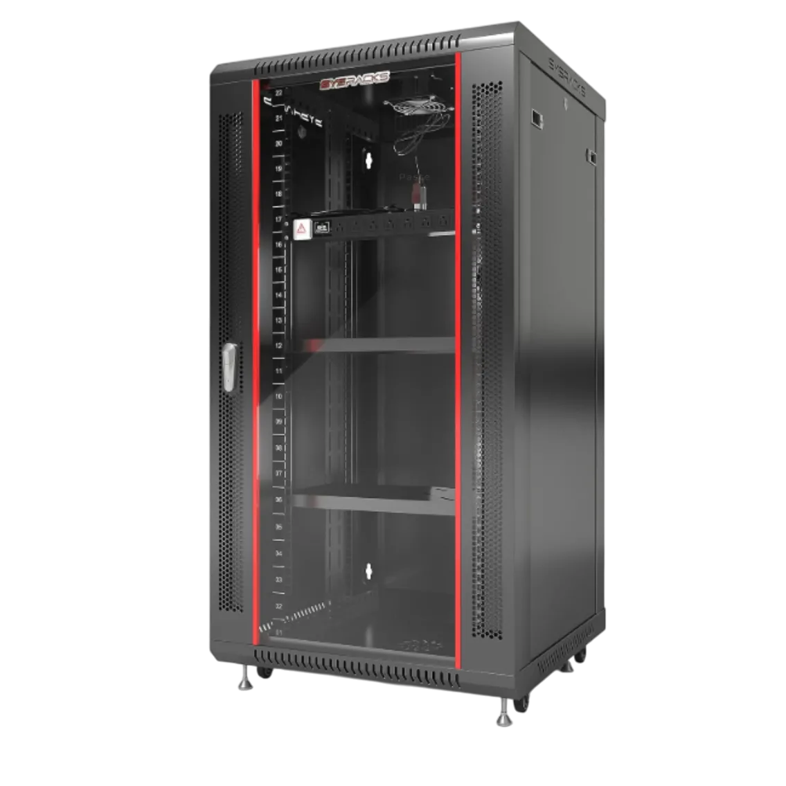 Mô hình 3D của một tủ rack server trong suốt