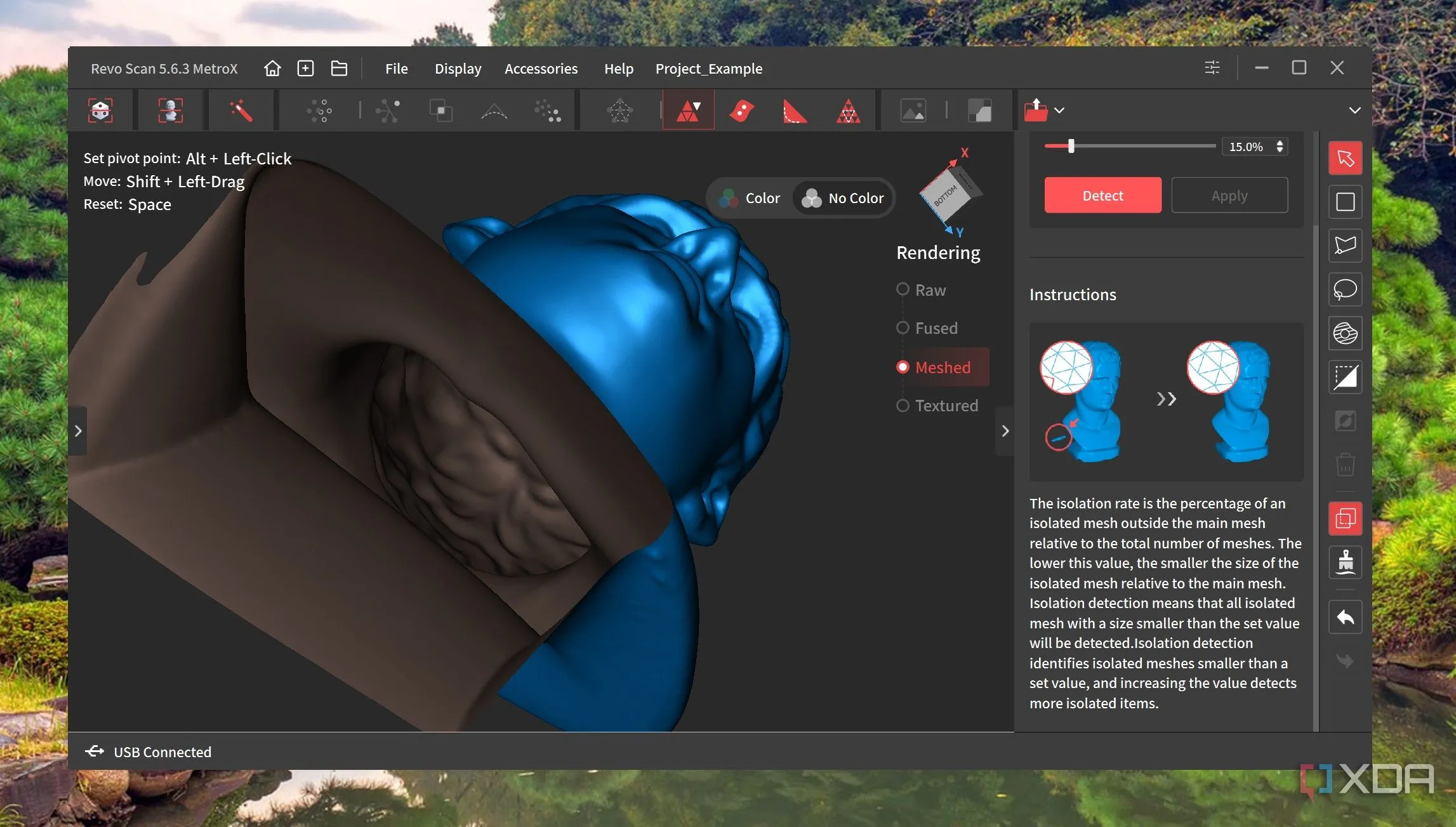 Mô hình 3D sau khi đã cắt bỏ phần đáy không mong muốn, thể hiện quá trình làm sạch và chỉnh sửa dữ liệu quét