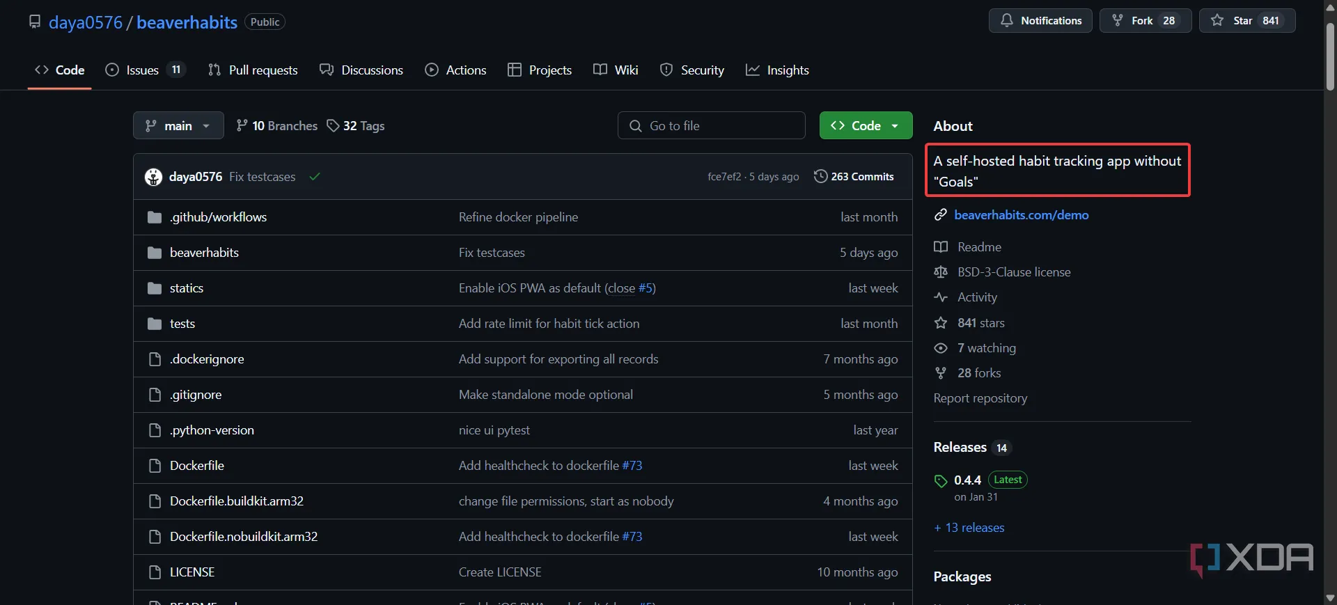Mô tả thiếu tính năng Goals trên trang GitHub của Beaver Habit Tracker