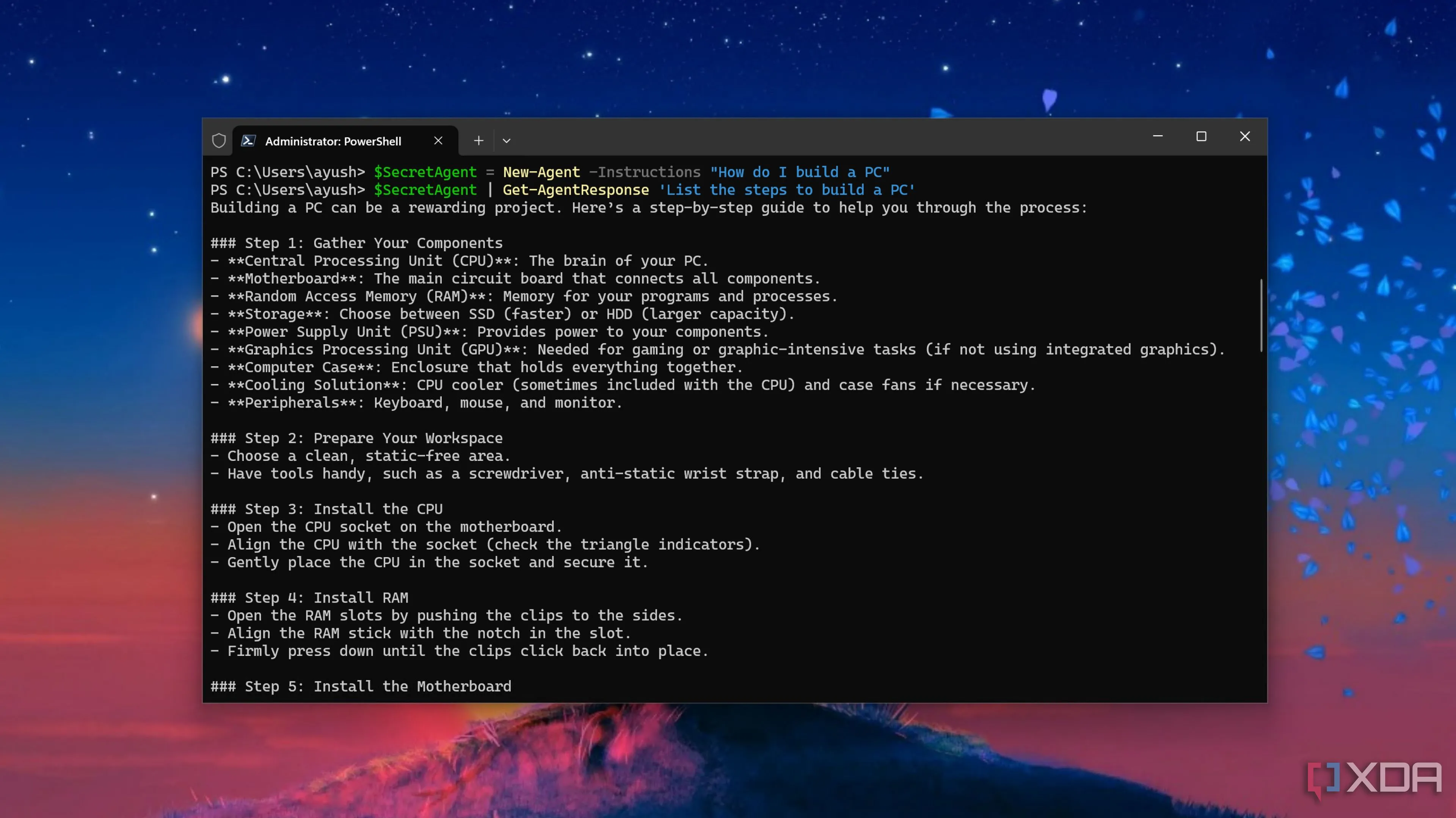 Module PSAI đang được chạy trong PowerShell