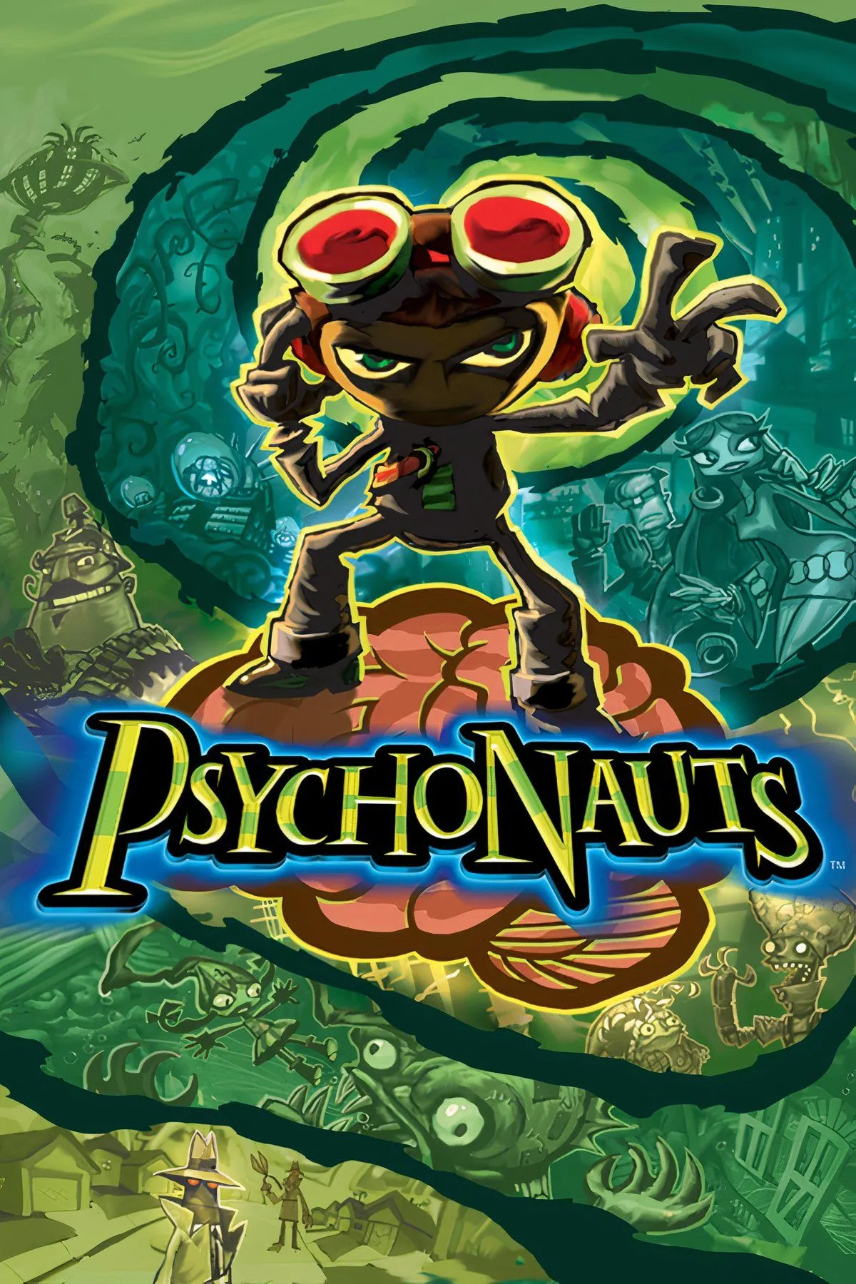 Một cảnh chơi game Psychonauts với nhân vật Raz đang sử dụng năng lực tâm linh