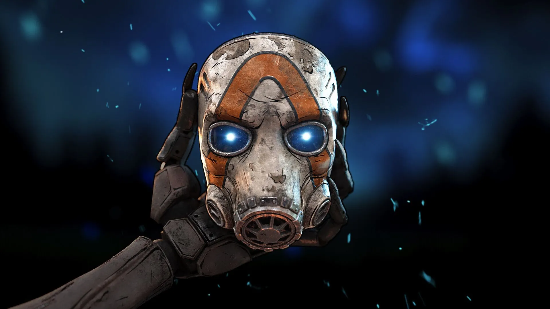 Một chiếc mặt nạ cách điệu đặt trên nền đen, biểu tượng của Borderlands 4