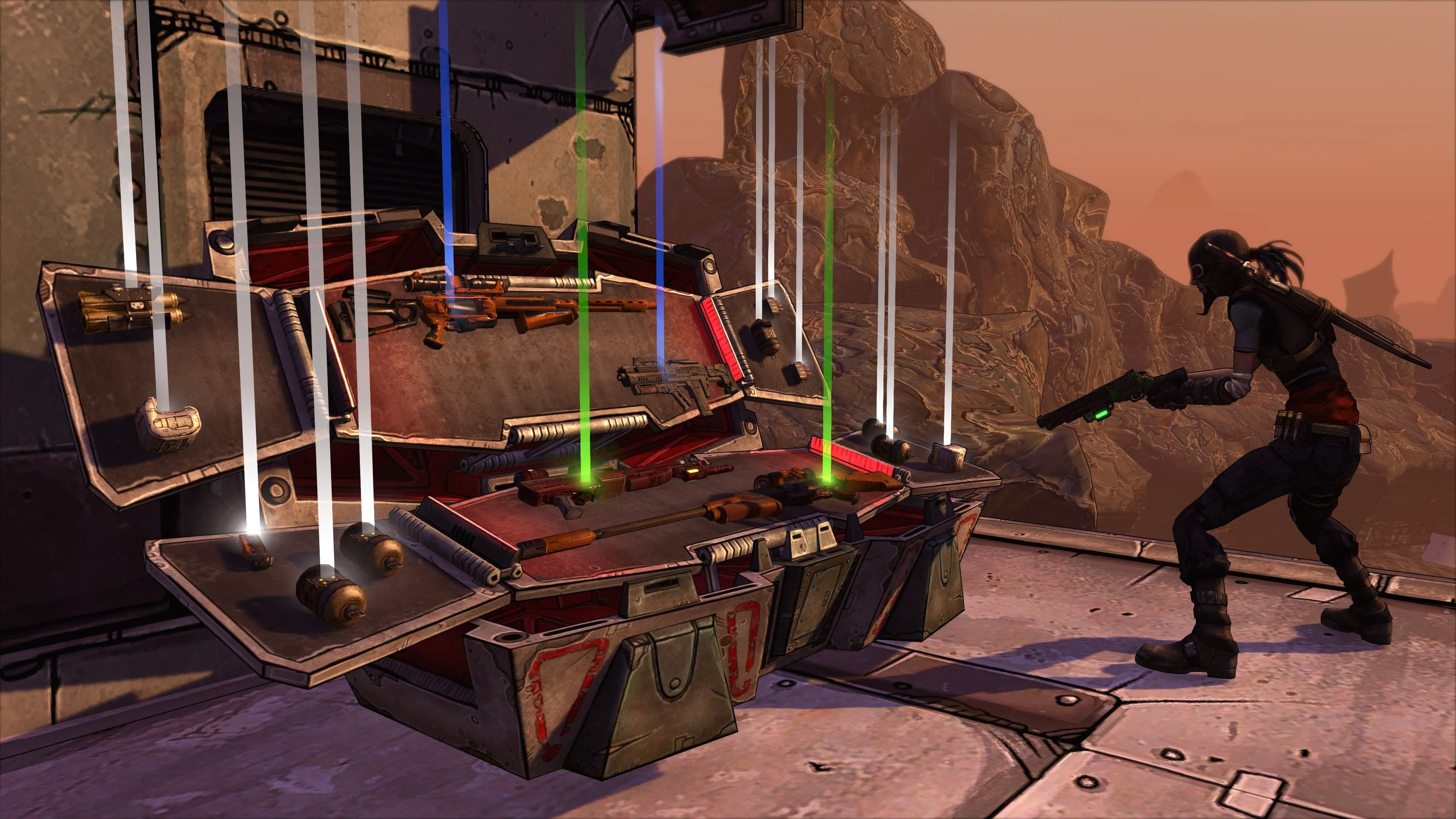 Một chiếc rương mở ra trong Borderlands, tượng trưng cho những màn săn loot kịch tính cùng bạn bè