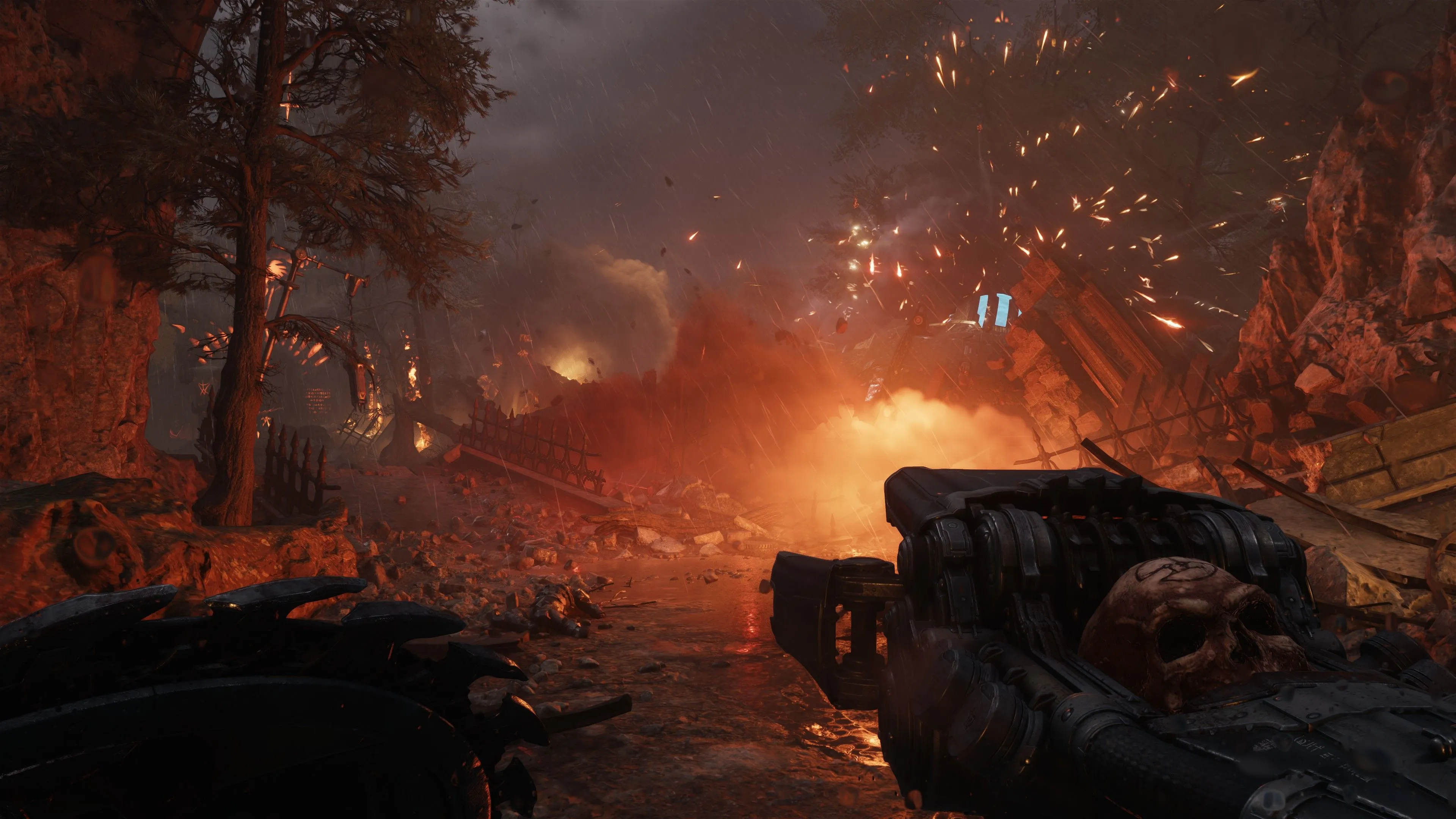 Một góc nhìn khác về gameplay của Doom The Dark Ages, với môi trường cổ kính và chiến đấu dữ dội