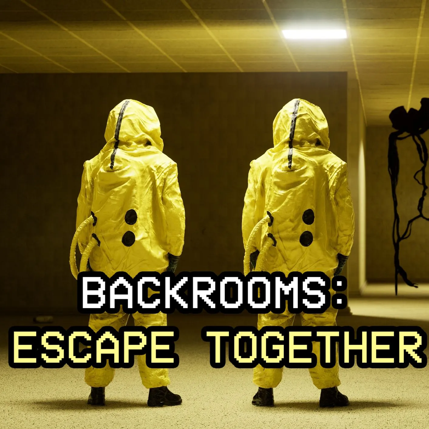 Một người chơi đang khám phá hành lang kỳ lạ và trống rỗng trong Backrooms: Escape Together, nhấn mạnh không khí rùng rợn và thử thách thoát hiểm của game kinh dị co-op này.