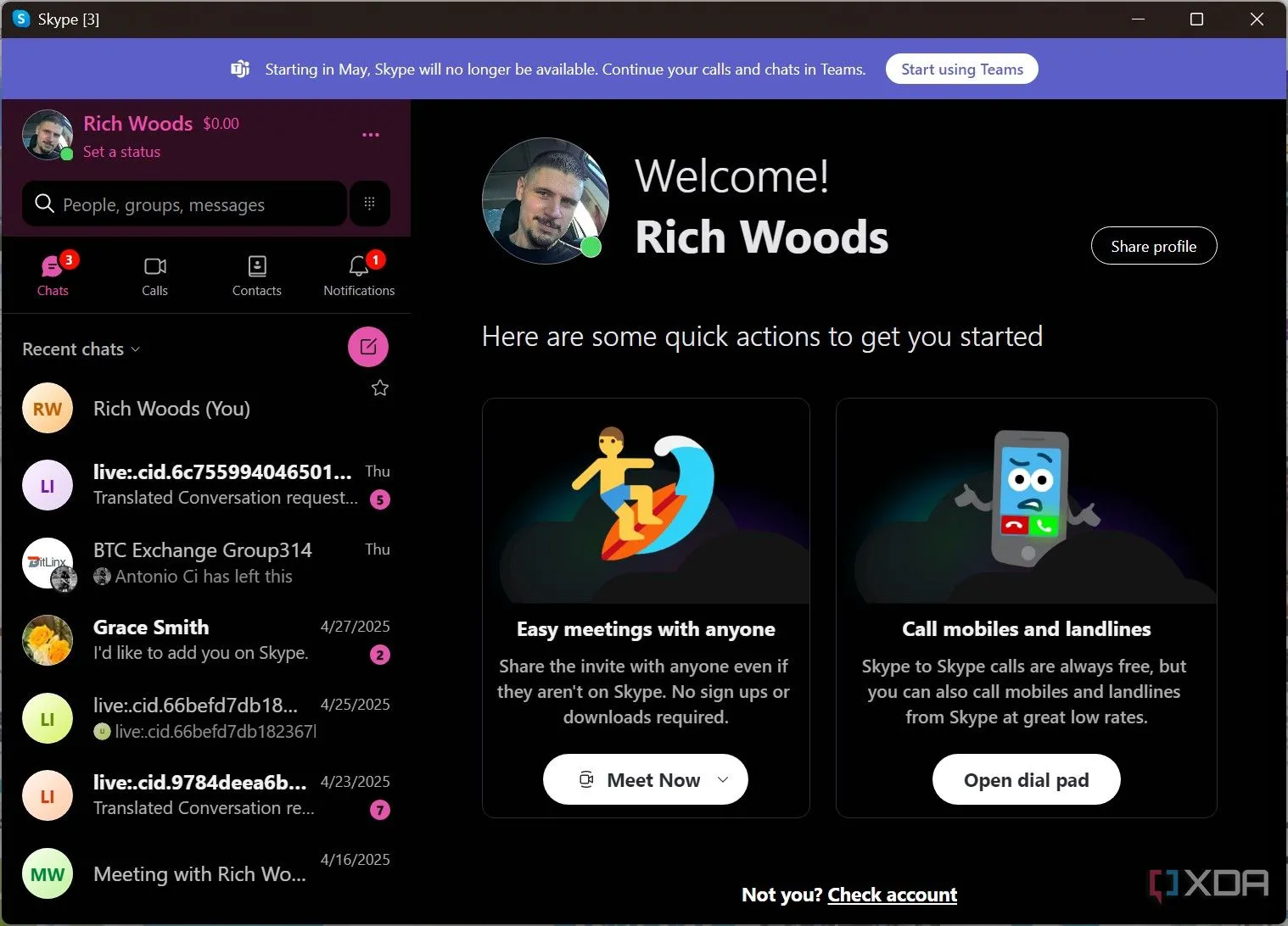Một phiên bản giao diện Skype sau khi Microsoft Teams ra mắt, cho thấy những thay đổi về thiết kế nhưng không giải quyết được vấn đề cốt lõi.