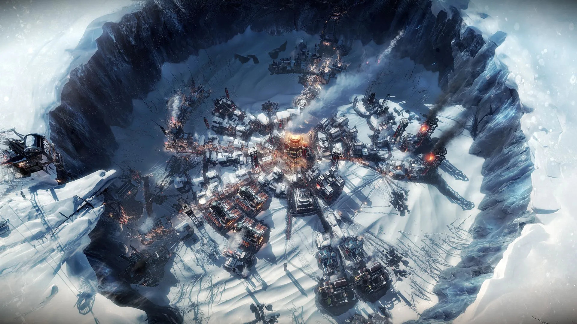 Một thành phố Frostpunk được xây dựng xung quanh lò hơi trung tâm trong bối cảnh mùa đông khắc nghiệt