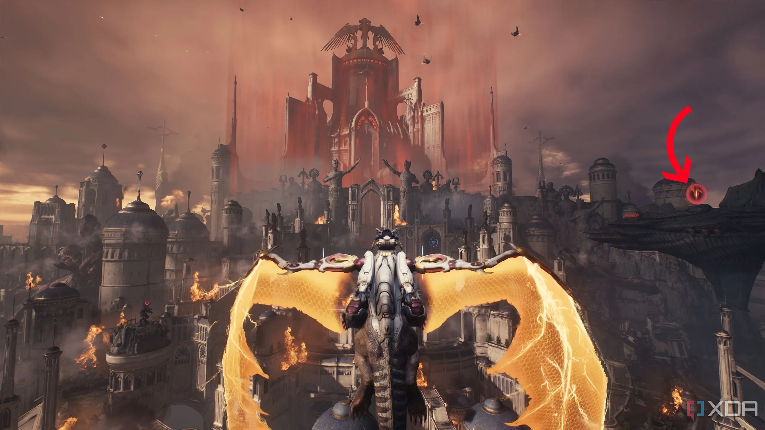 Mũi tên chỉ vào tàu Hell Carrier thứ hai trong Doom The Dark Ages