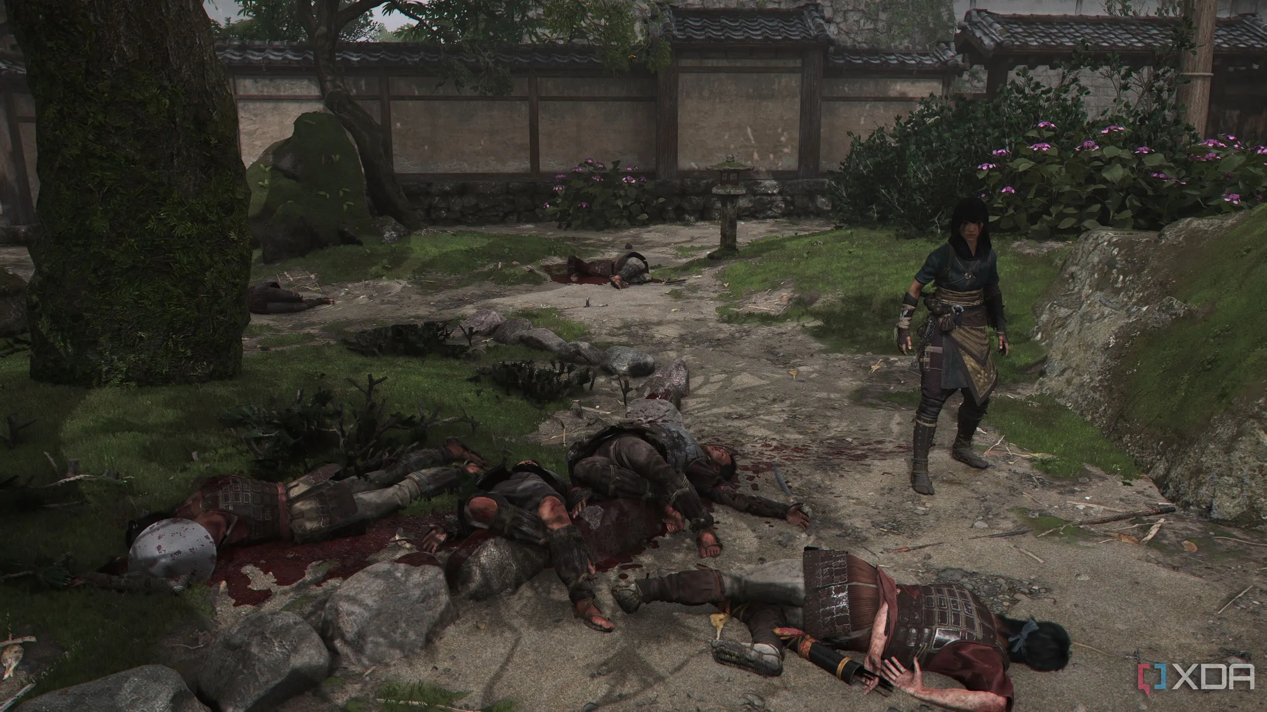 Naoe thực hiện liên hoàn ám sát (Chain Kill) trong Assassin's Creed Shadows, tạo ra chuỗi hạ gục kẻ địch