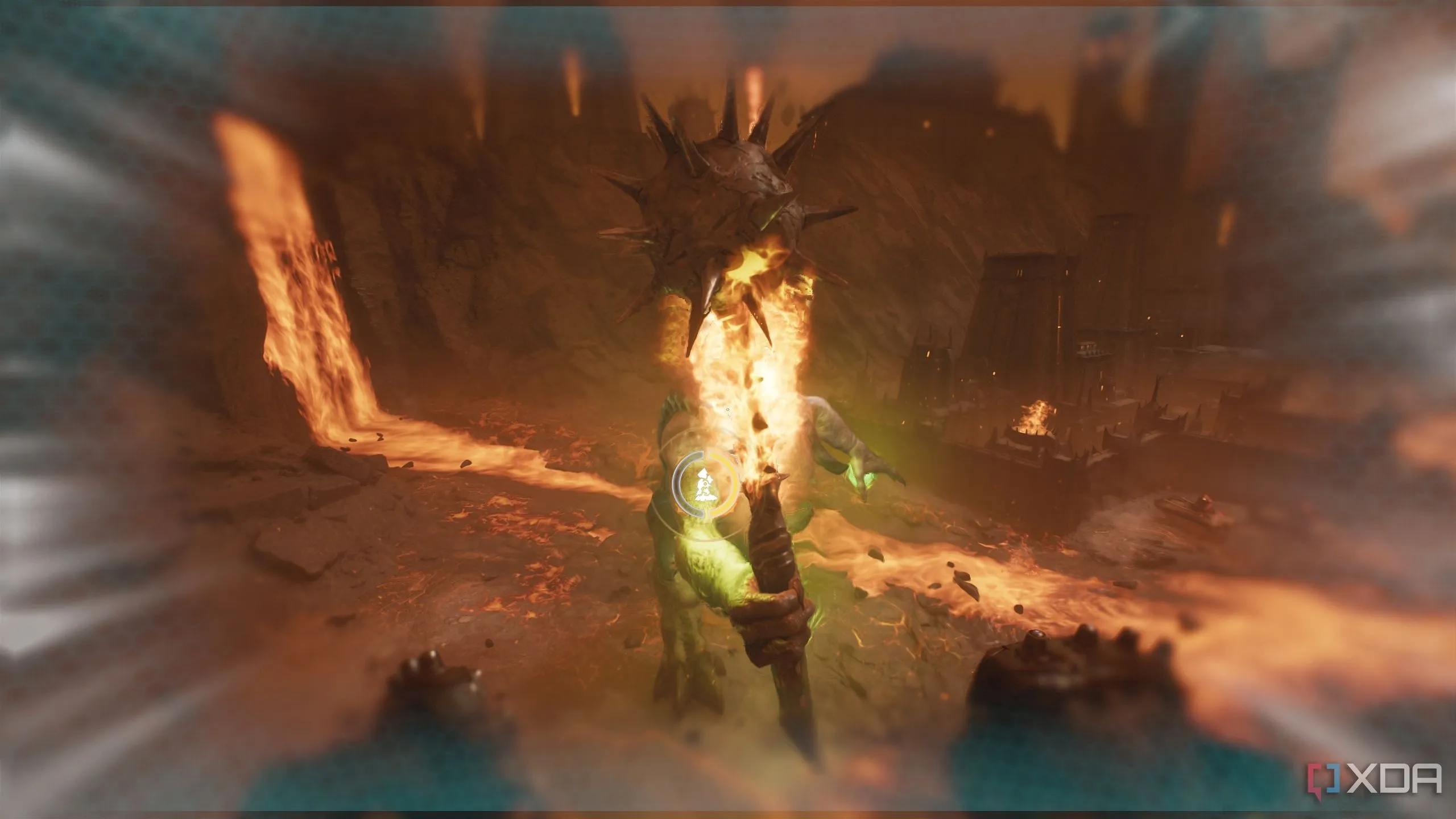 Người diệt Quỷ thực hiện né tránh hoàn hảo đòn tấn công của Titan trong Doom The Dark Ages