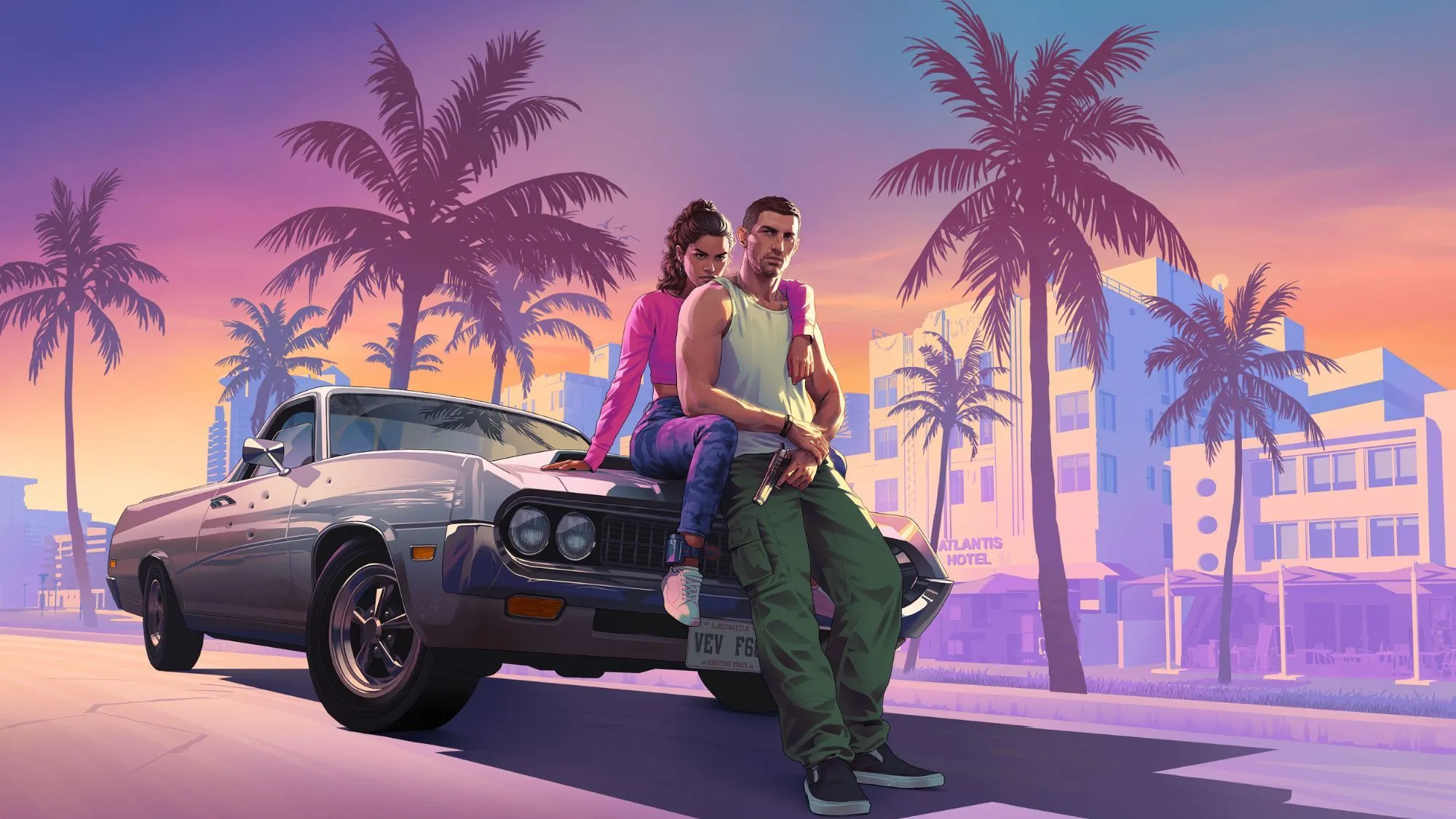 Nhân vật chính của Grand Theft Auto VI (GTA 6) trên mui xe, biểu tượng của thể loại thế giới mở
