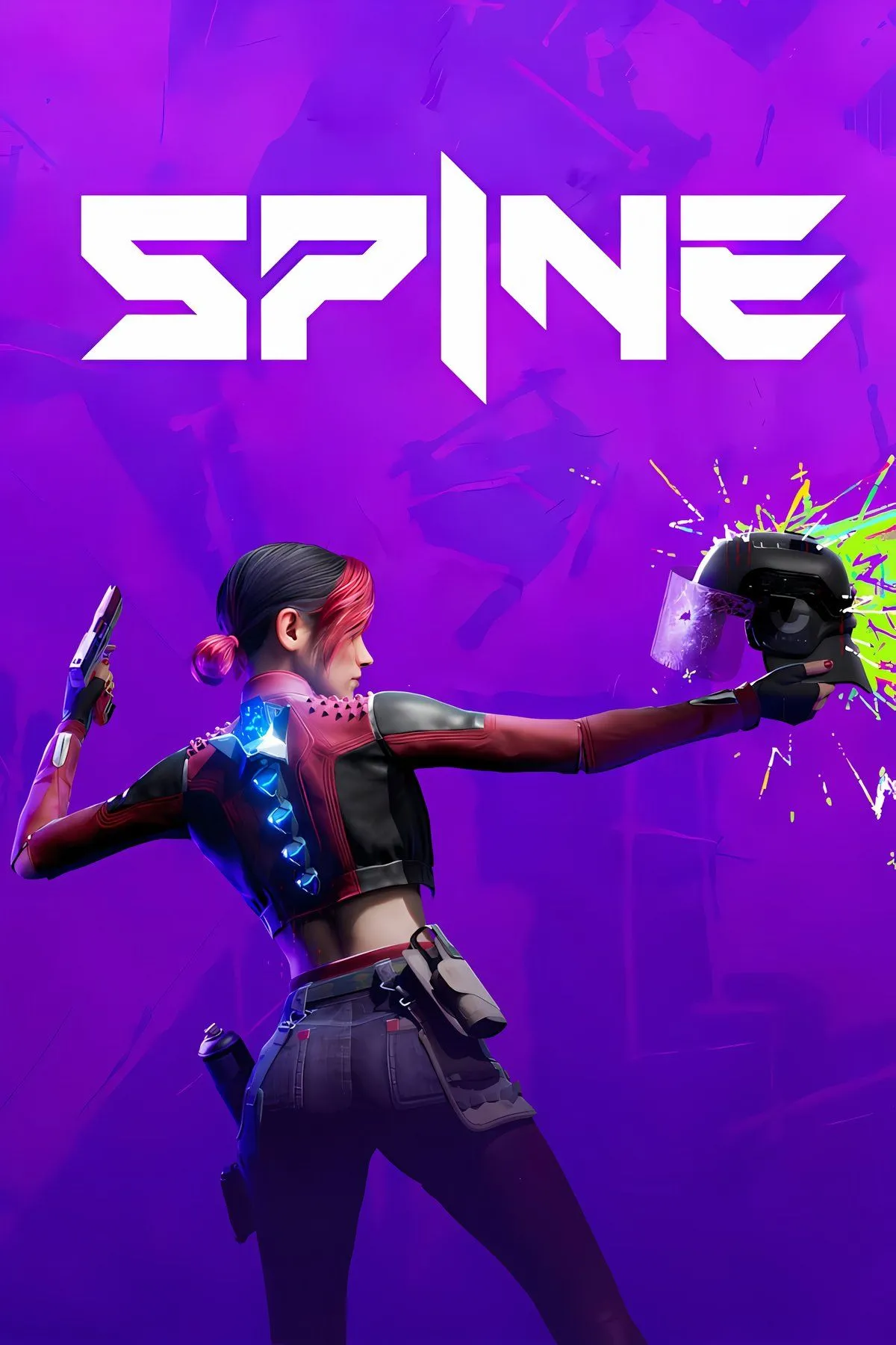 Nhân vật chính trong game SPINE thực hiện động tác Gun Fu đầy phong cách trong môi trường neon rực rỡ, thể hiện lối chơi hành động độc đáo.