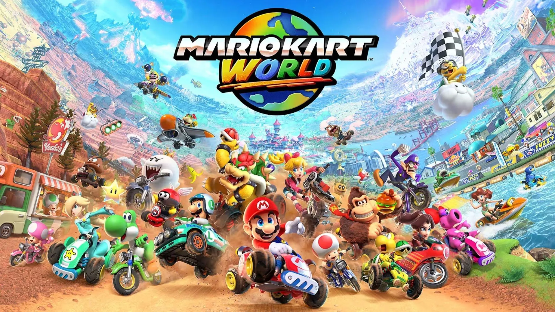 Nhân vật Mario đua trên đường đua mới trong Mario Kart World