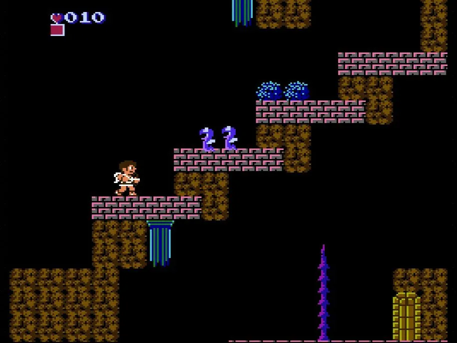 Nhân vật Pit trong Kid Icarus trên NES đang chiến đấu với cung tên trong màn hình dọc