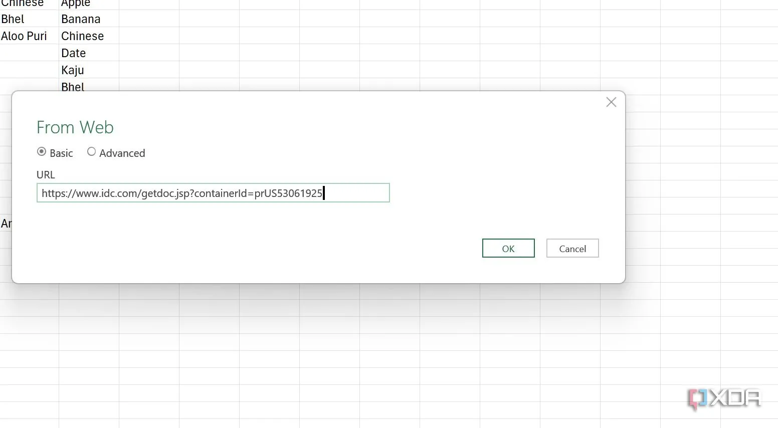 Nhập URL của trang web để Excel bắt đầu quá trình trích xuất dữ liệu, giúp người dùng Excel cơ bản dễ dàng lấy dữ liệu.