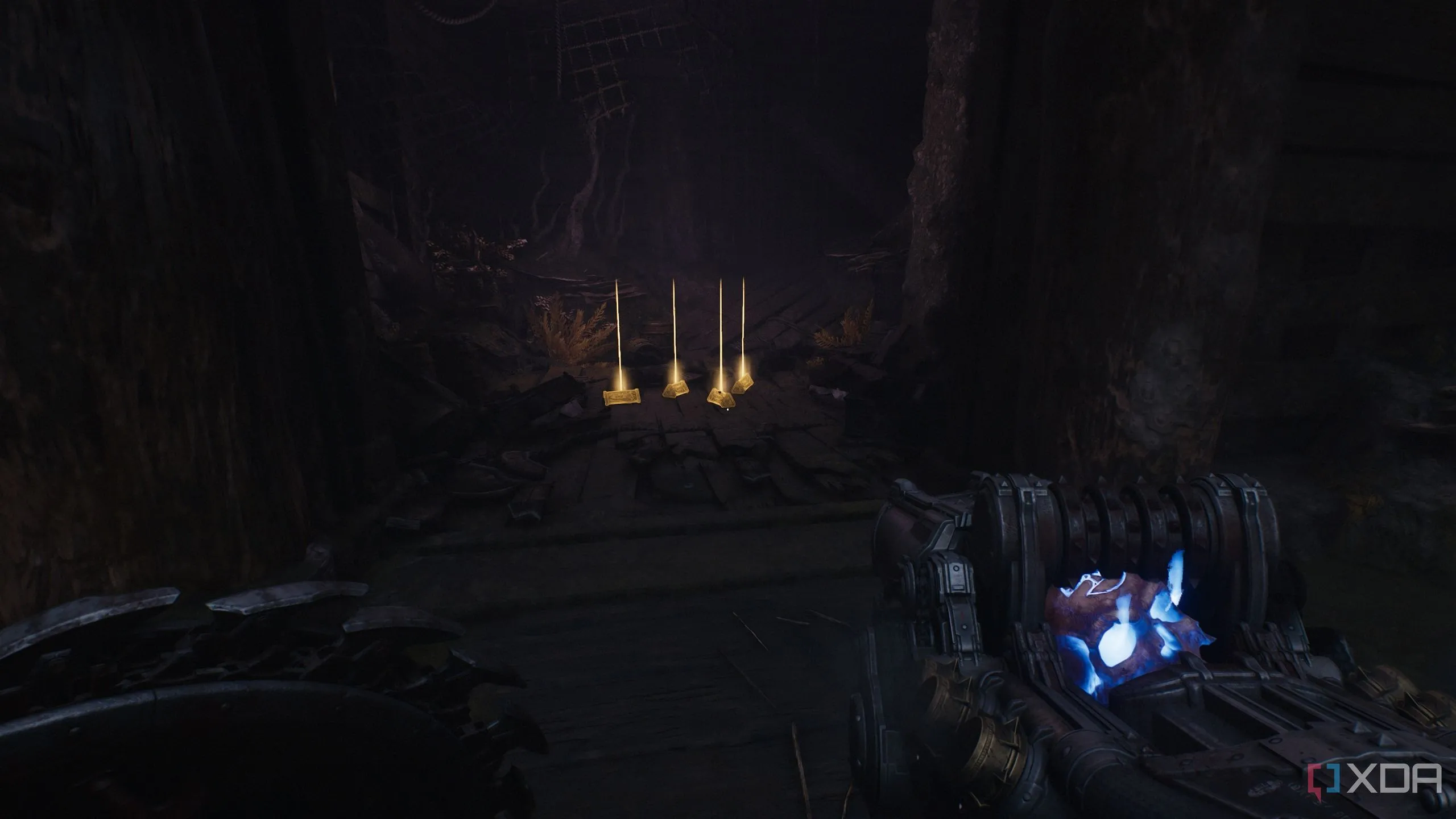 Nhiều thanh vàng ẩn phía sau hộp gỗ trước Shrine trong Chapter 17 Doom The Dark Ages