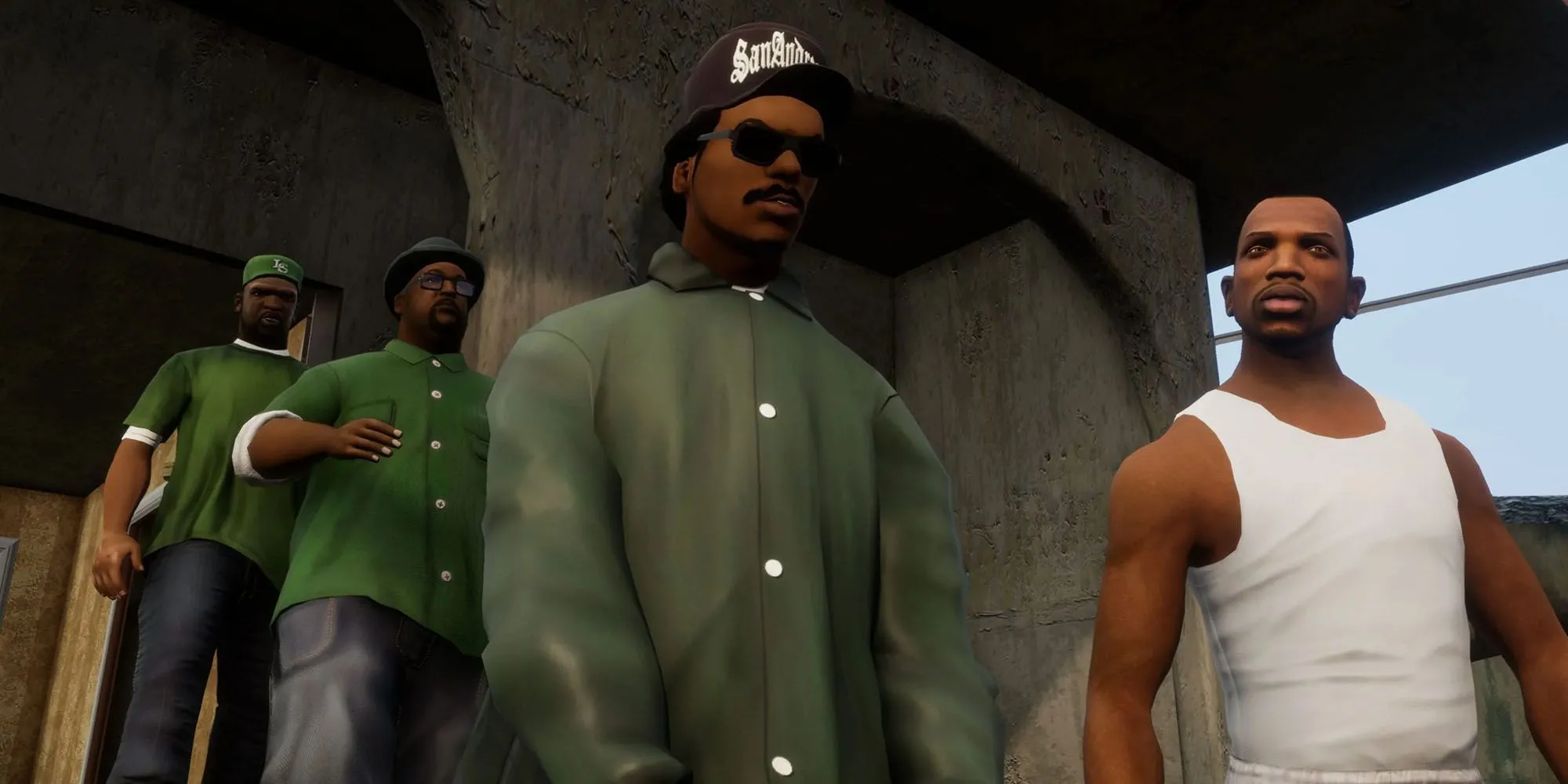 Nhóm nhân vật chính trong game Grand Theft Auto: San Andreas đứng cùng nhau