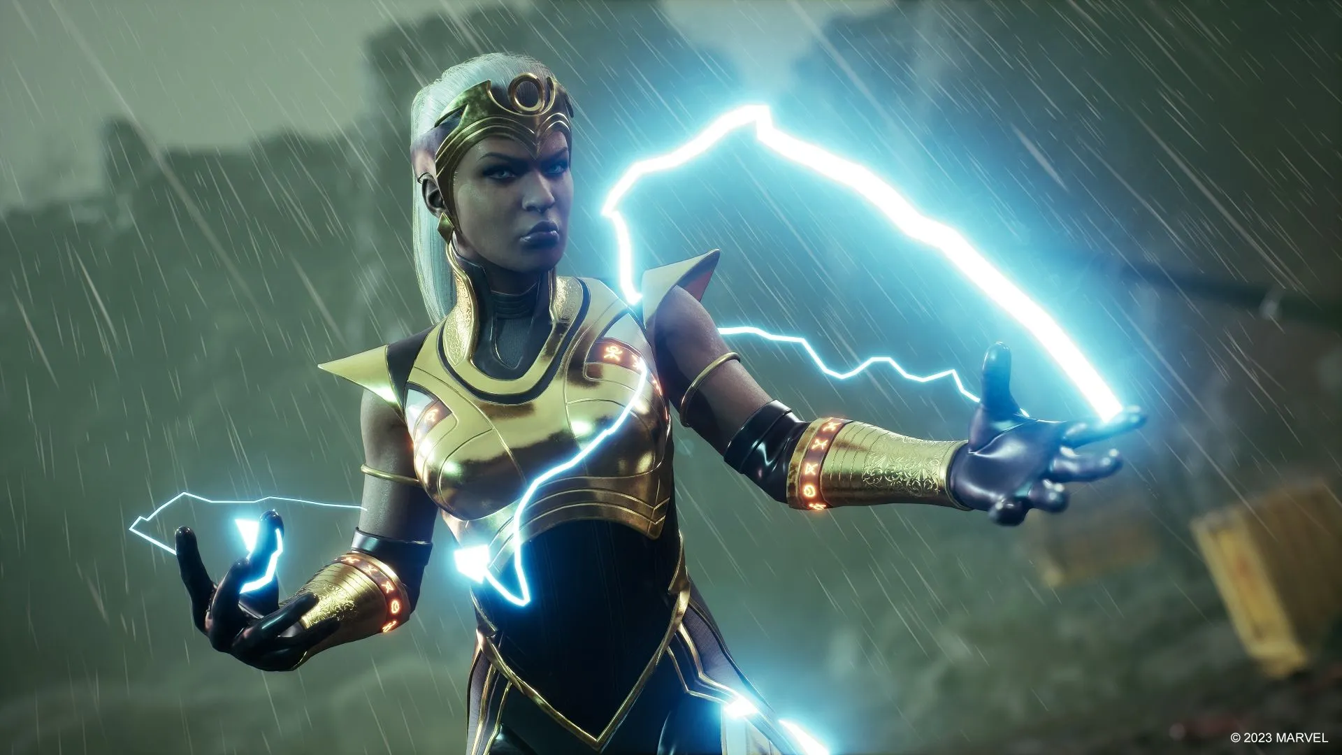 Nữ anh hùng Storm sử dụng sức mạnh sấm sét trong game Marvel's Midnight Suns