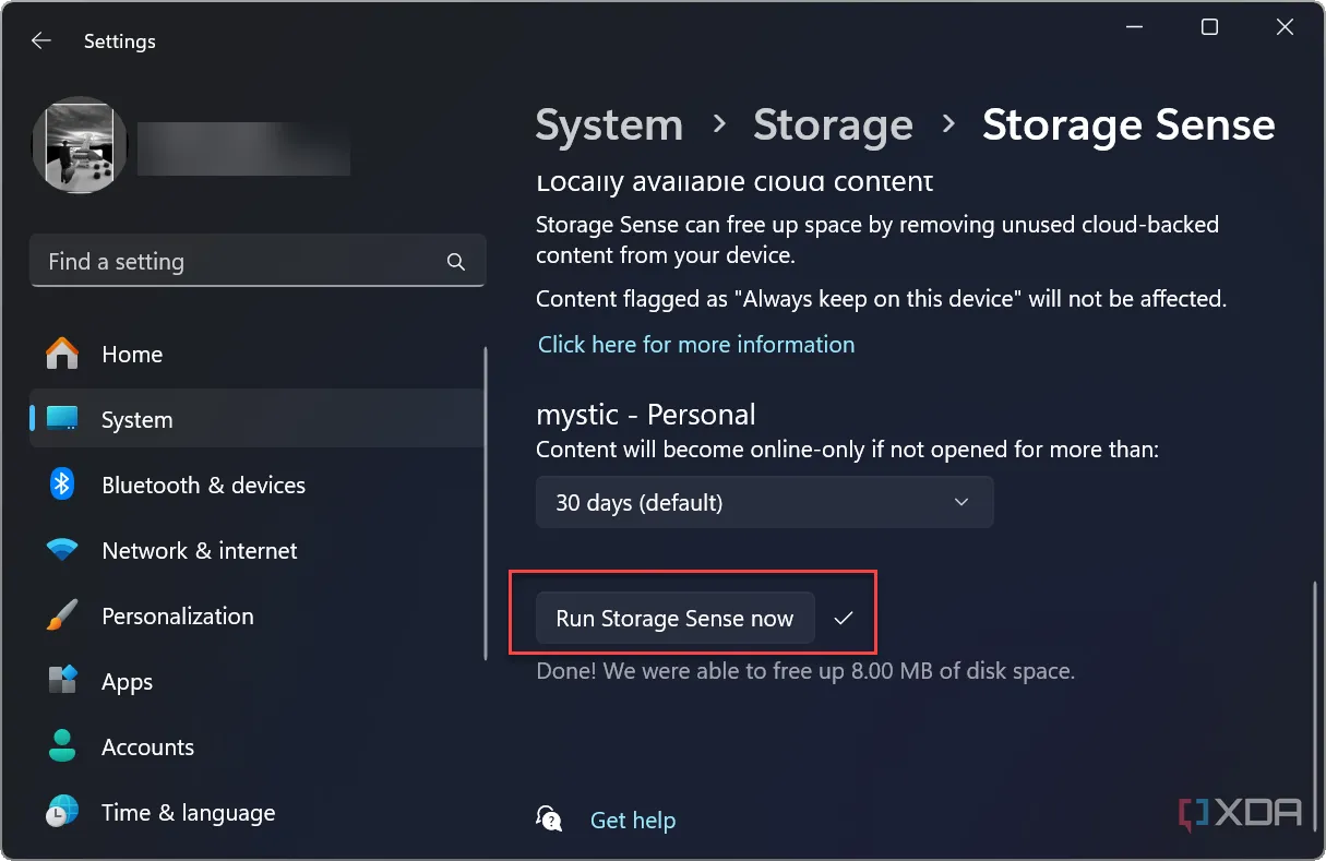 Nút &quot;Chạy Storage Sense ngay&quot; để quản lý Tệp theo yêu cầu OneDrive trên Windows 11