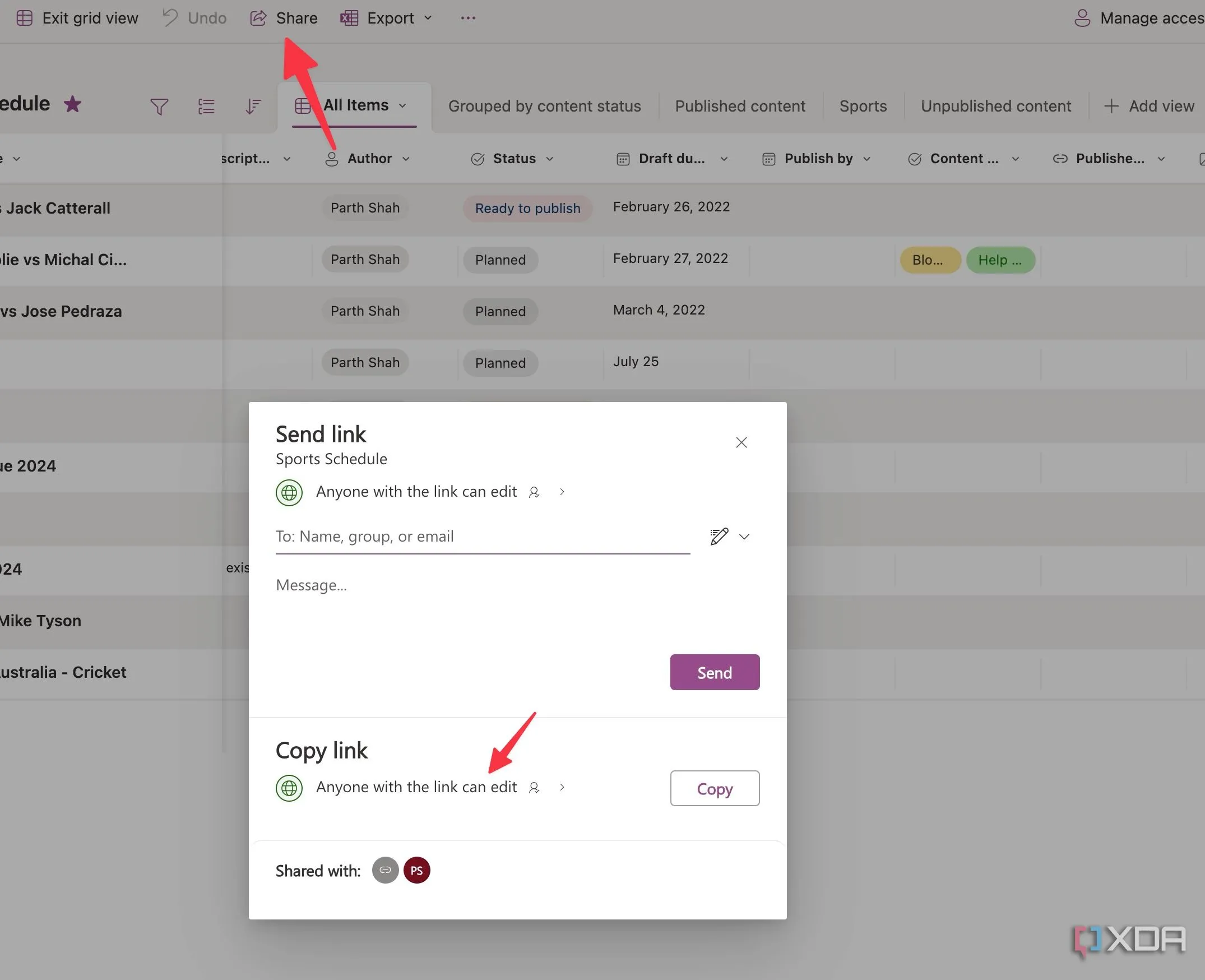 Nút &quot;Chia sẻ&quot; để cộng tác và phân quyền trong Microsoft Lists
