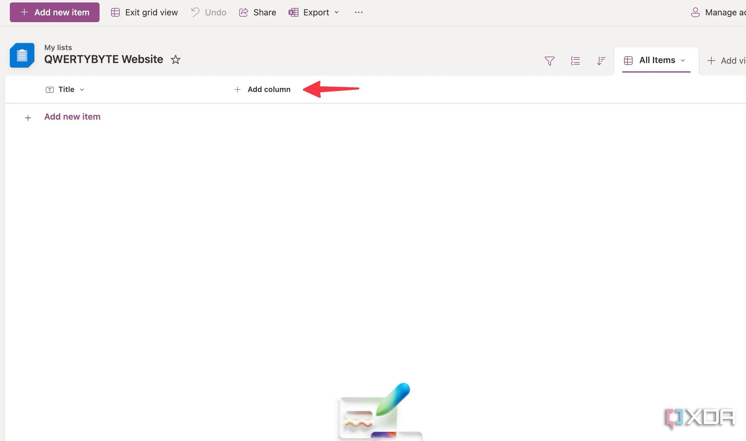 Nút &quot;Thêm cột&quot; để tùy chỉnh danh sách quản lý dự án trong Microsoft Lists