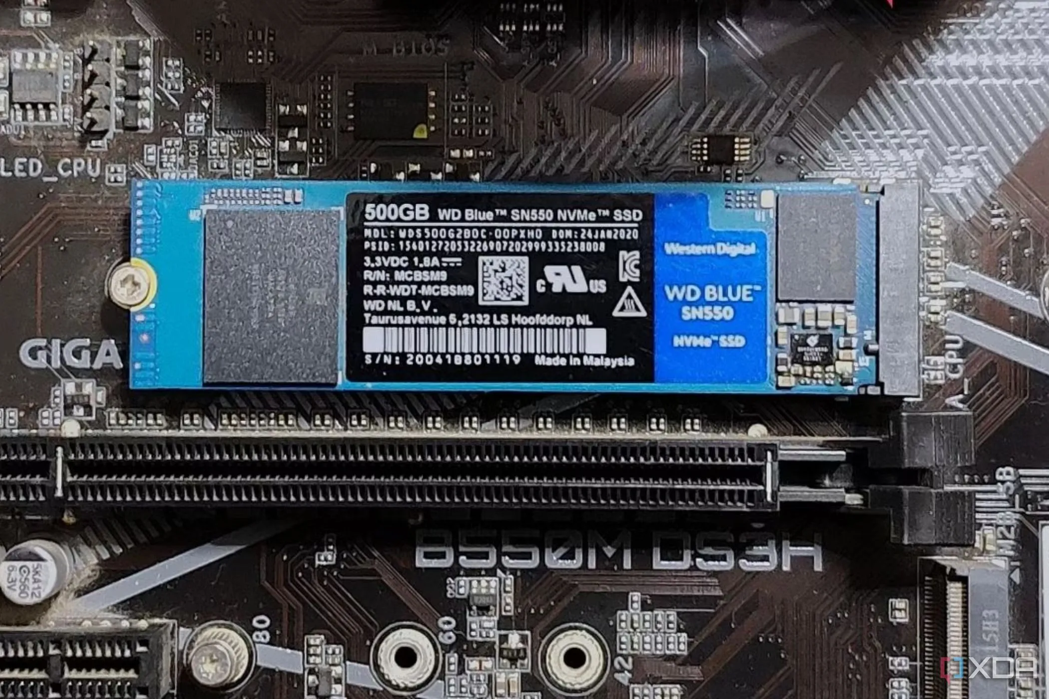 Ổ cứng SSD WD Blue SN550 M.2 không có chip DRAM được lắp trên bo mạch chủ