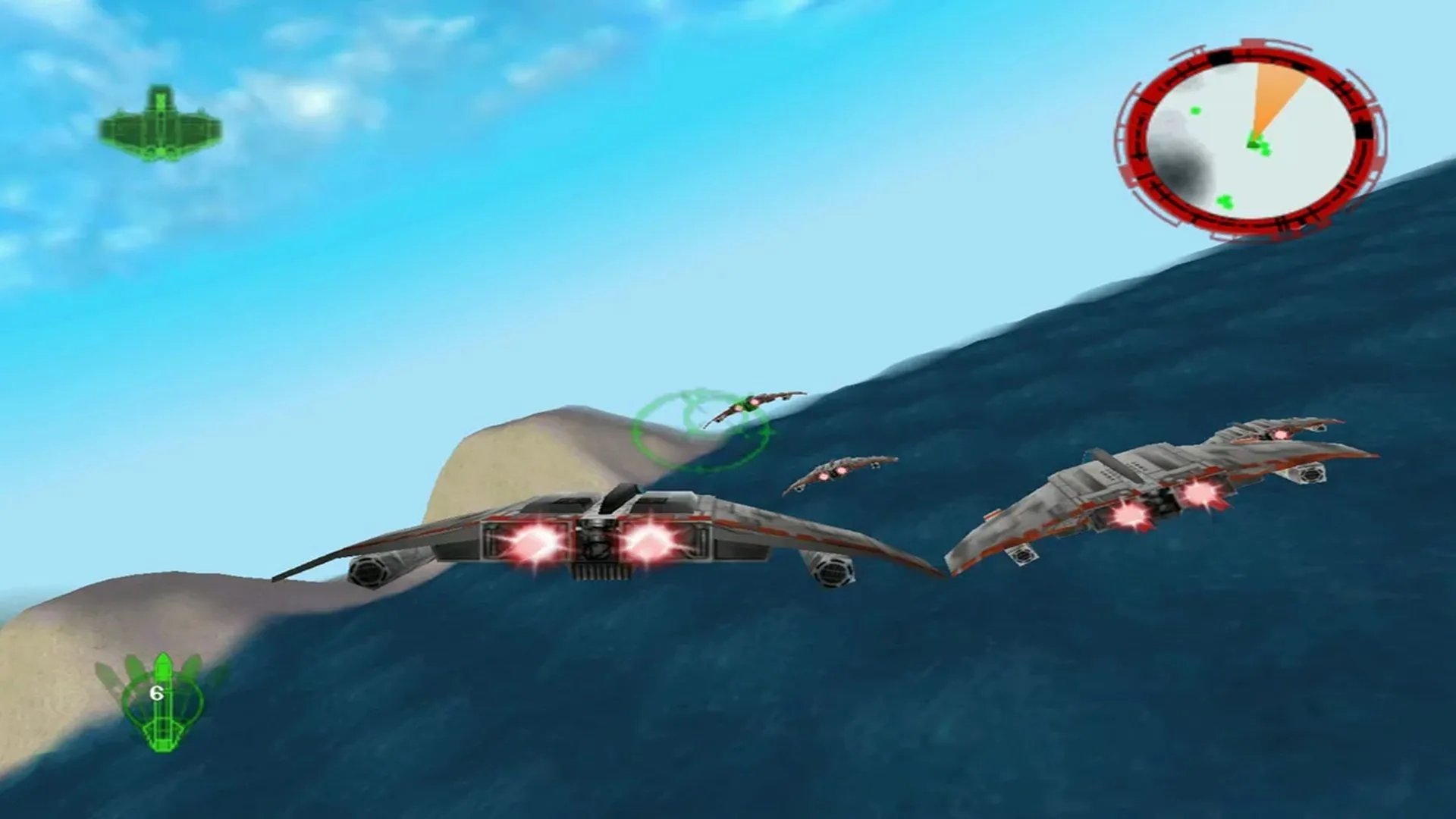 Phi thuyền V-Wing của Liên Minh Nổi Dậy cùng đồng minh trong một nhiệm vụ của Star Wars Rogue Squadron trên N64