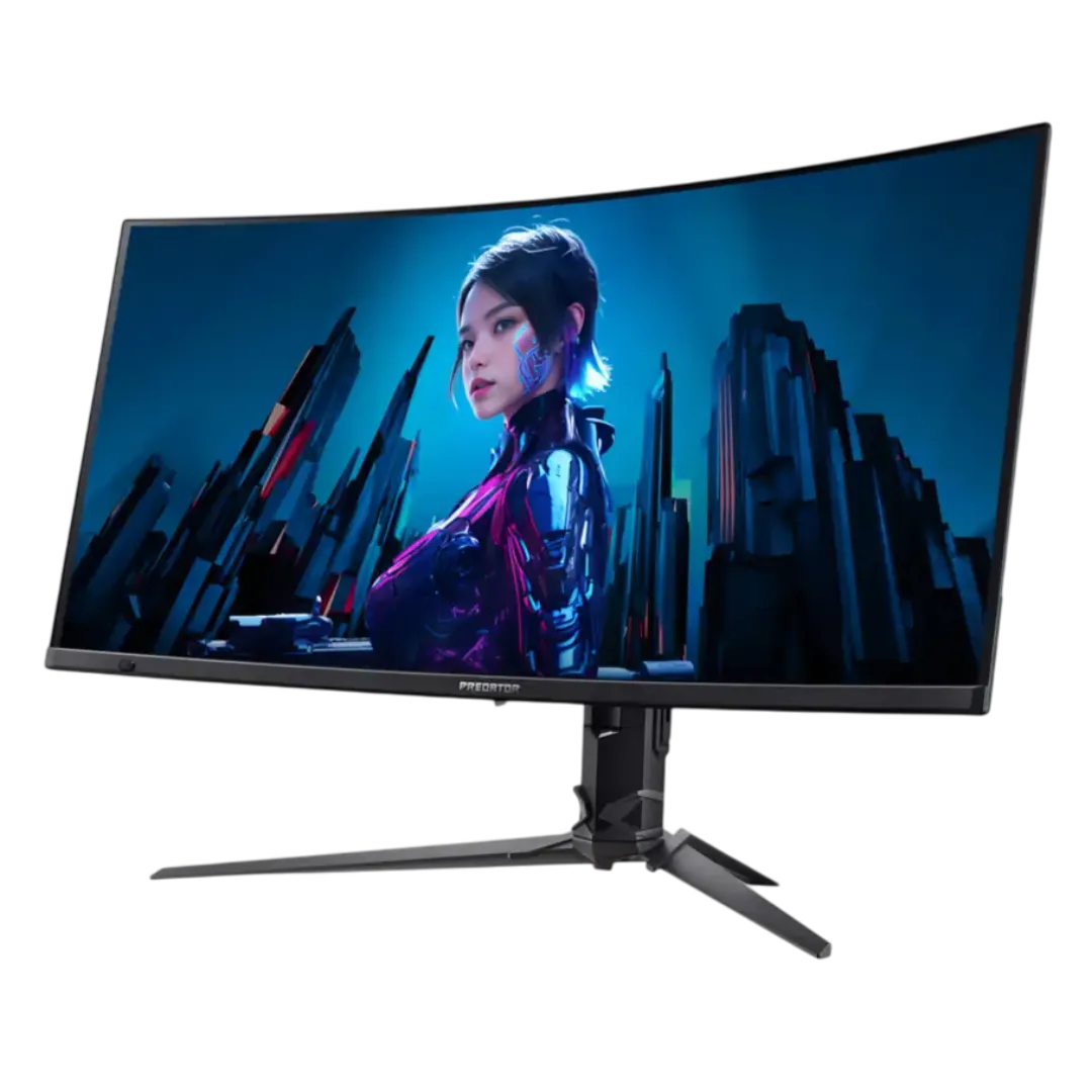 render of acer predator x34 x5 ultrawide monitor seen from a slight angle