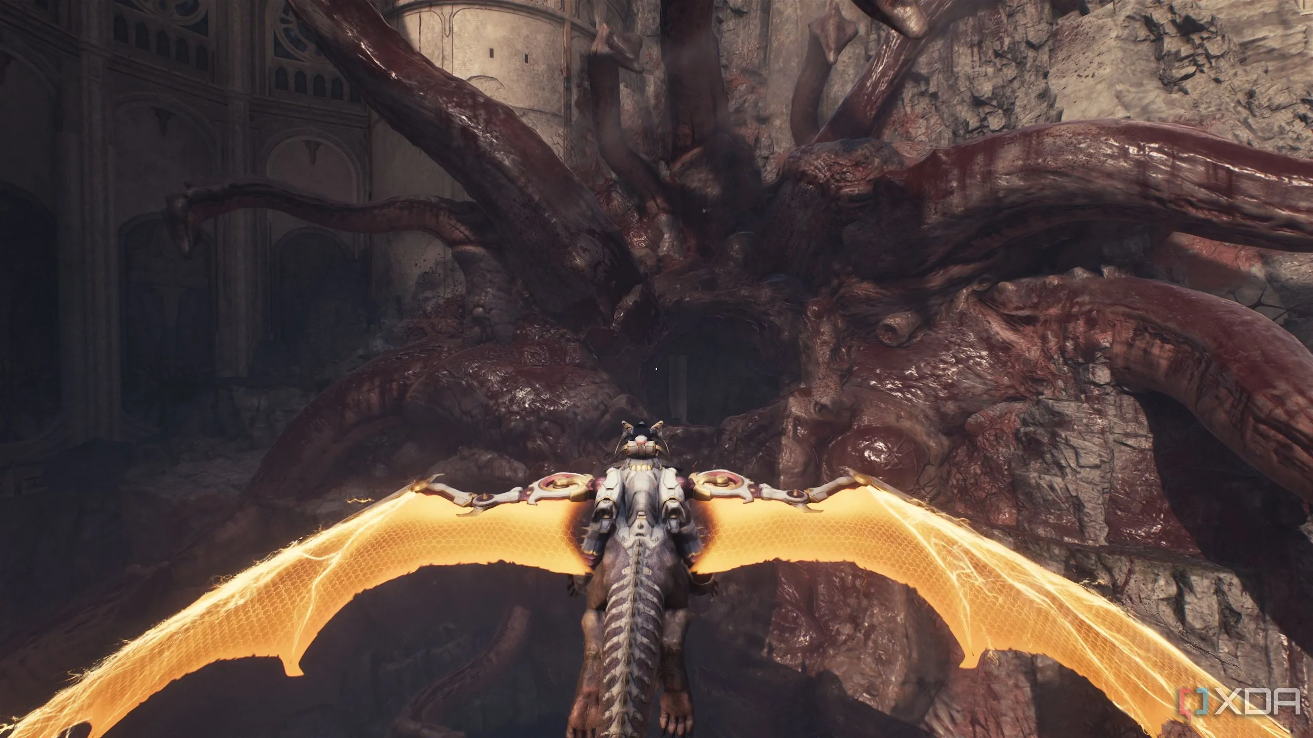 Rồng Serrat bay xuyên qua Leviathan ma quỷ trong Doom The Dark Ages