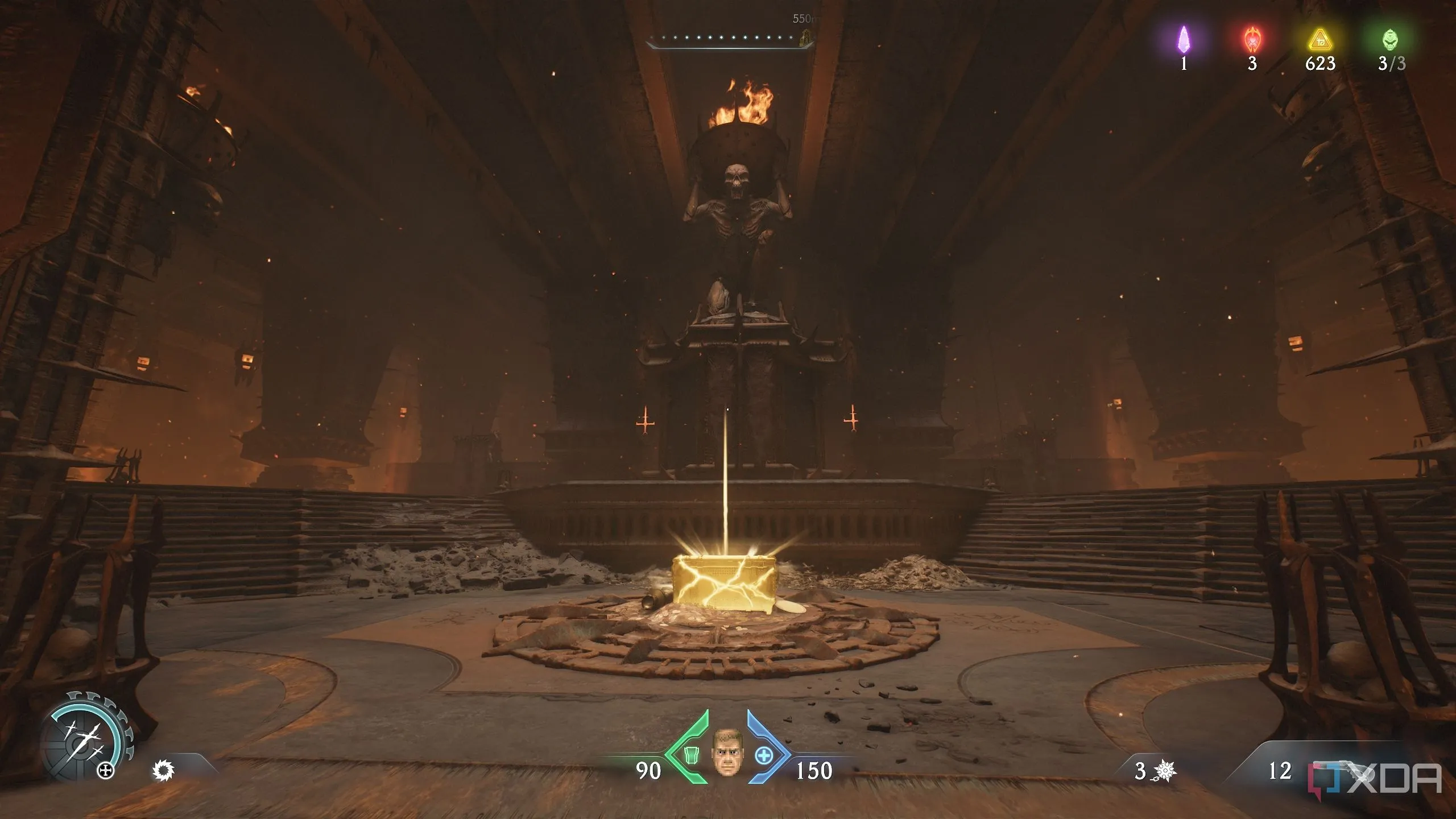Rương vàng dưới tượng quỷ trong Doom The Dark Ages Chapter 11