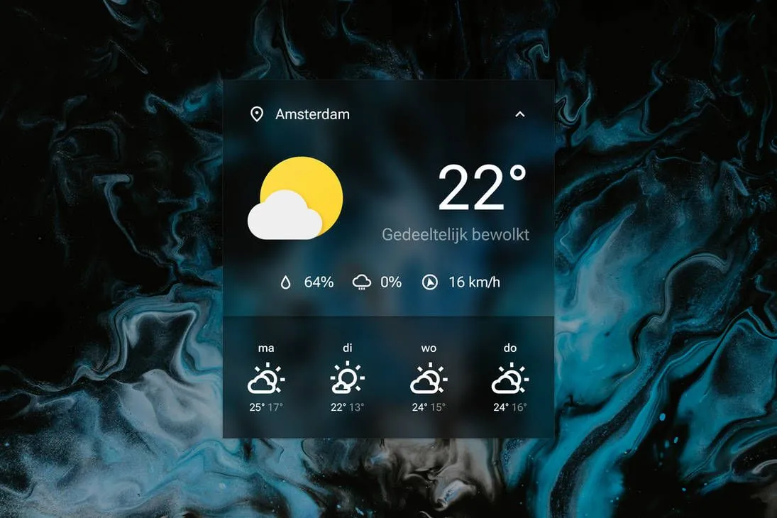 Skin thời tiết Sienna Rainmeter với nền thẻ mờ ảo