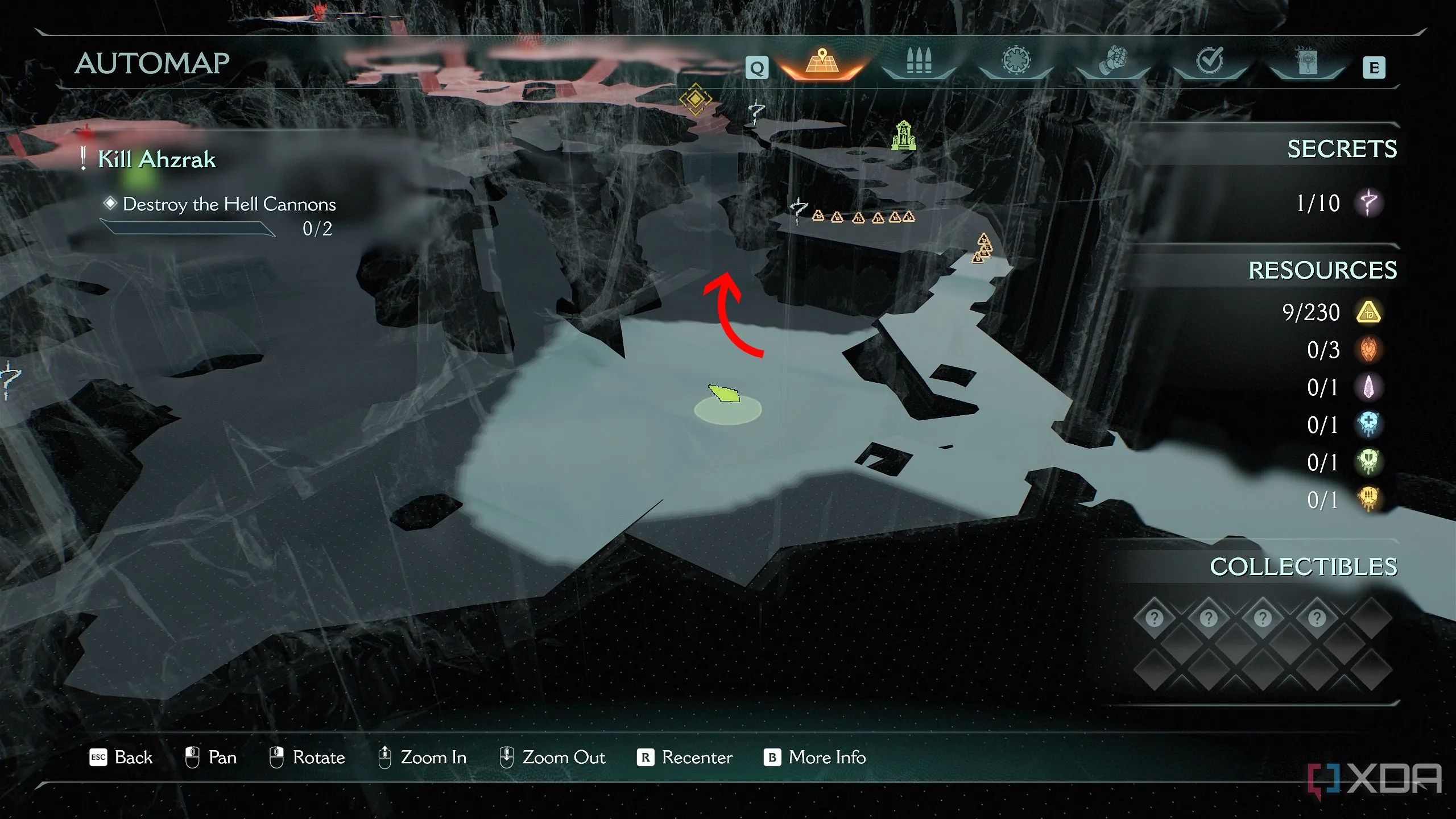 Sơ đồ 3D Automap chỉ vị trí khu vực bí mật 2 trong Doom The Dark Ages Chương 10.