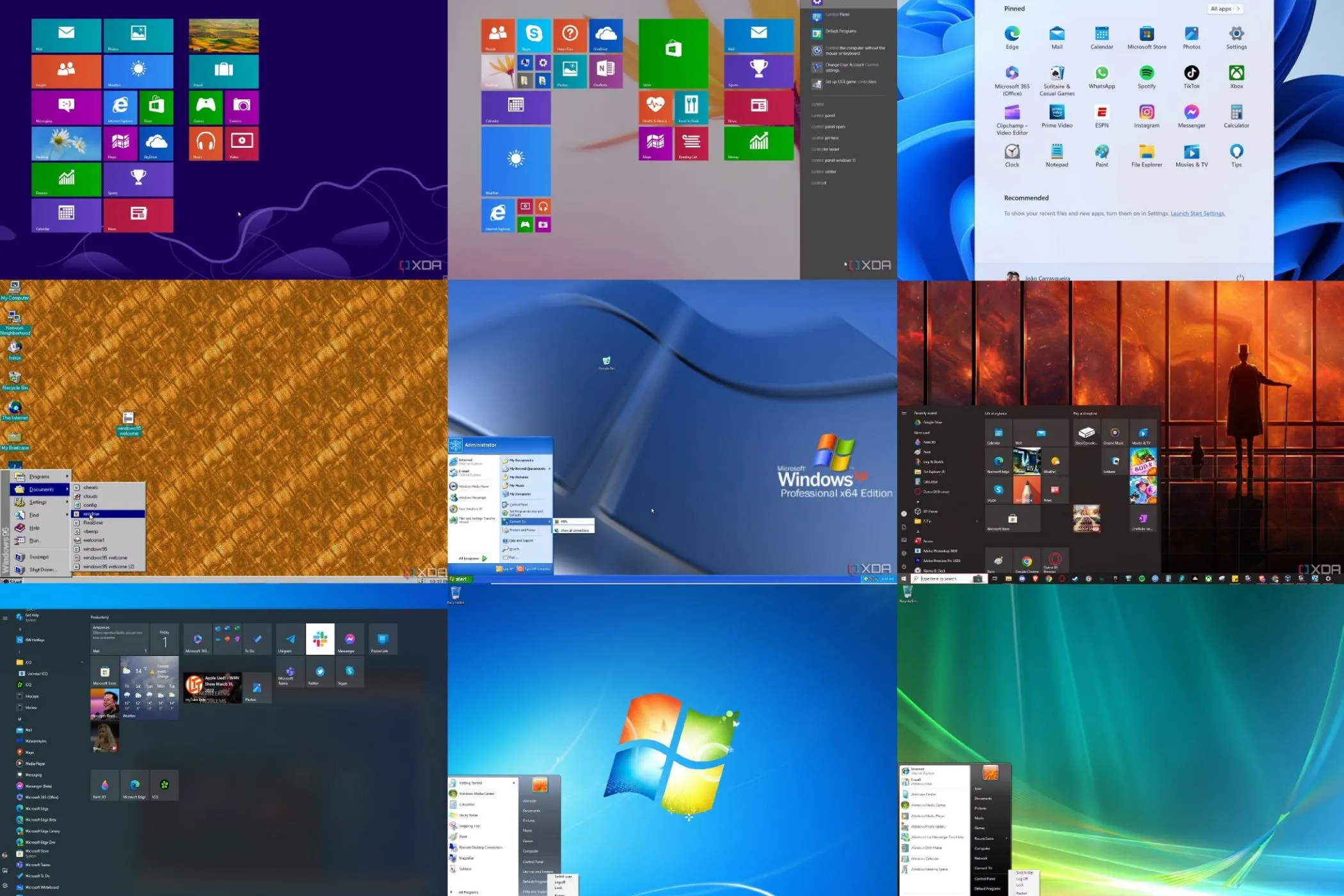 So sánh các phiên bản Start Menu của Windows qua từng thời kỳ, từ Windows 95 đến Windows 11