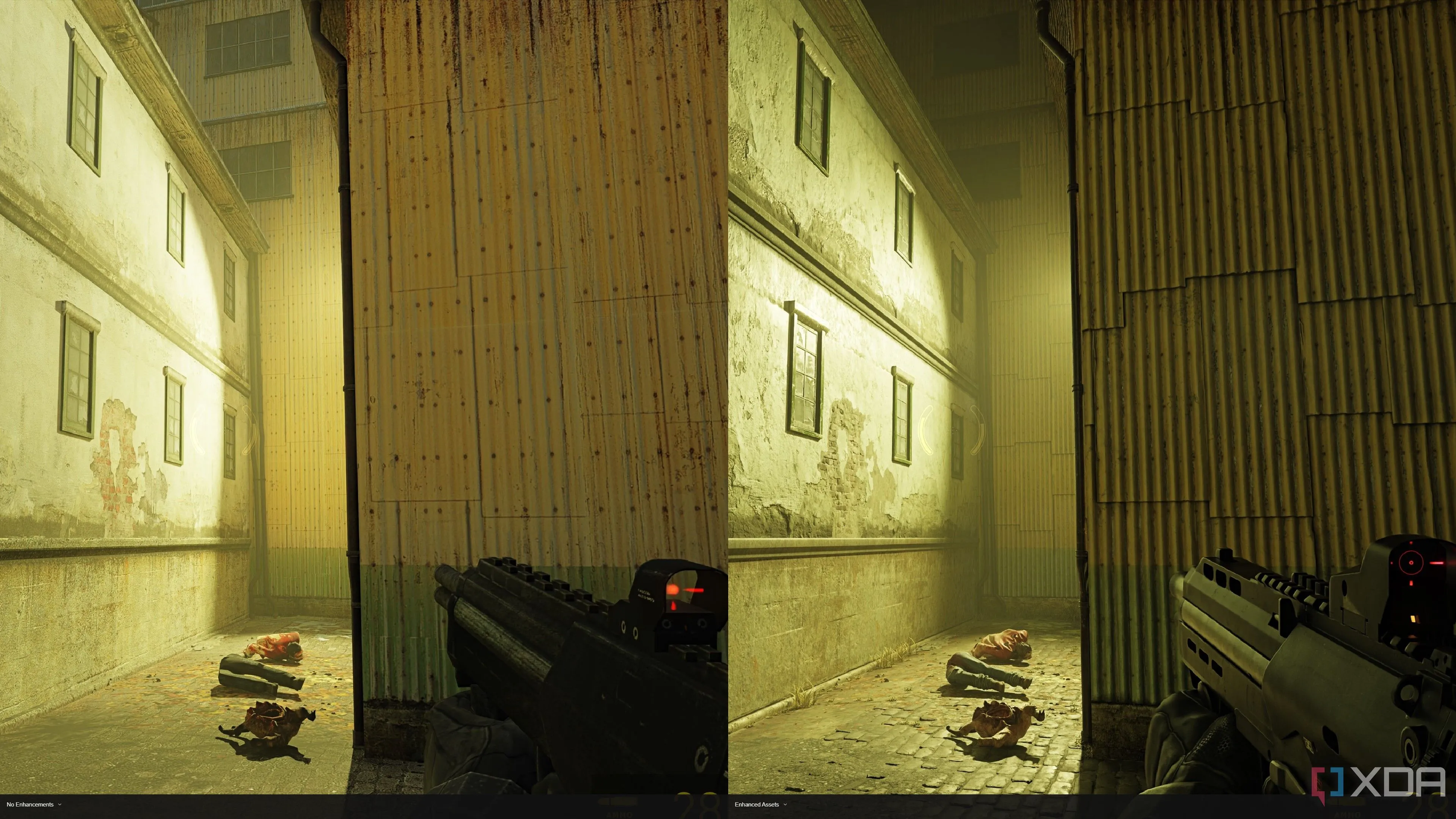 So sánh chất lượng tài sản (assets) môi trường trong Half-Life 2 RTX cho thấy sự cải thiện đáng kể về chi tiết và vật liệu