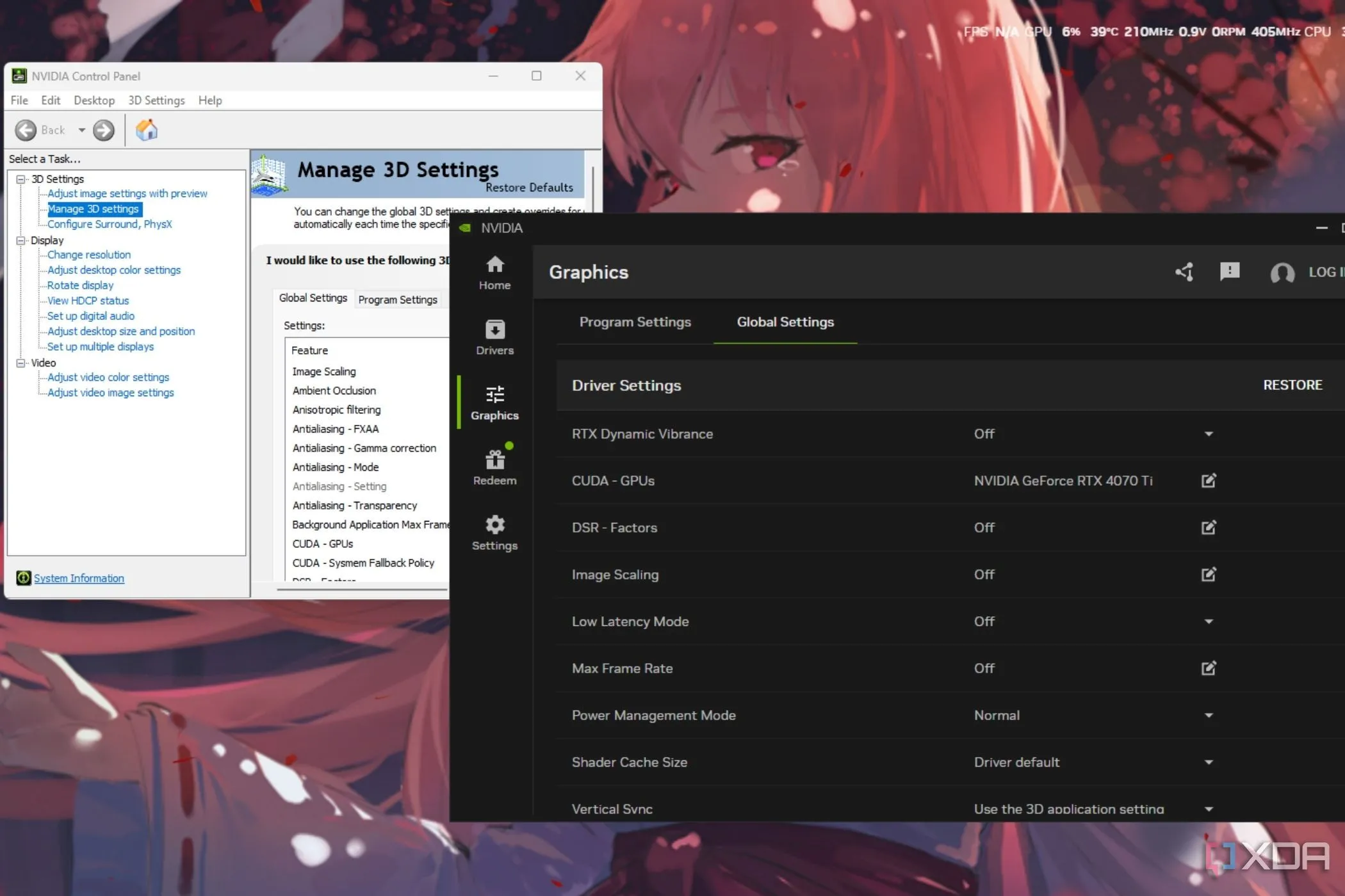 So sánh giao diện cài đặt chung của Nvidia Control Panel và Nvidia App