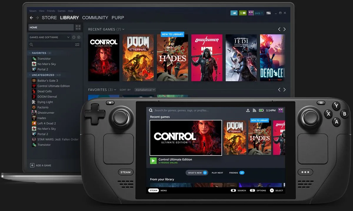 So sánh giao diện Steam trên laptop và SteamOS trên máy chơi game cầm tay Steam Deck của Valve
