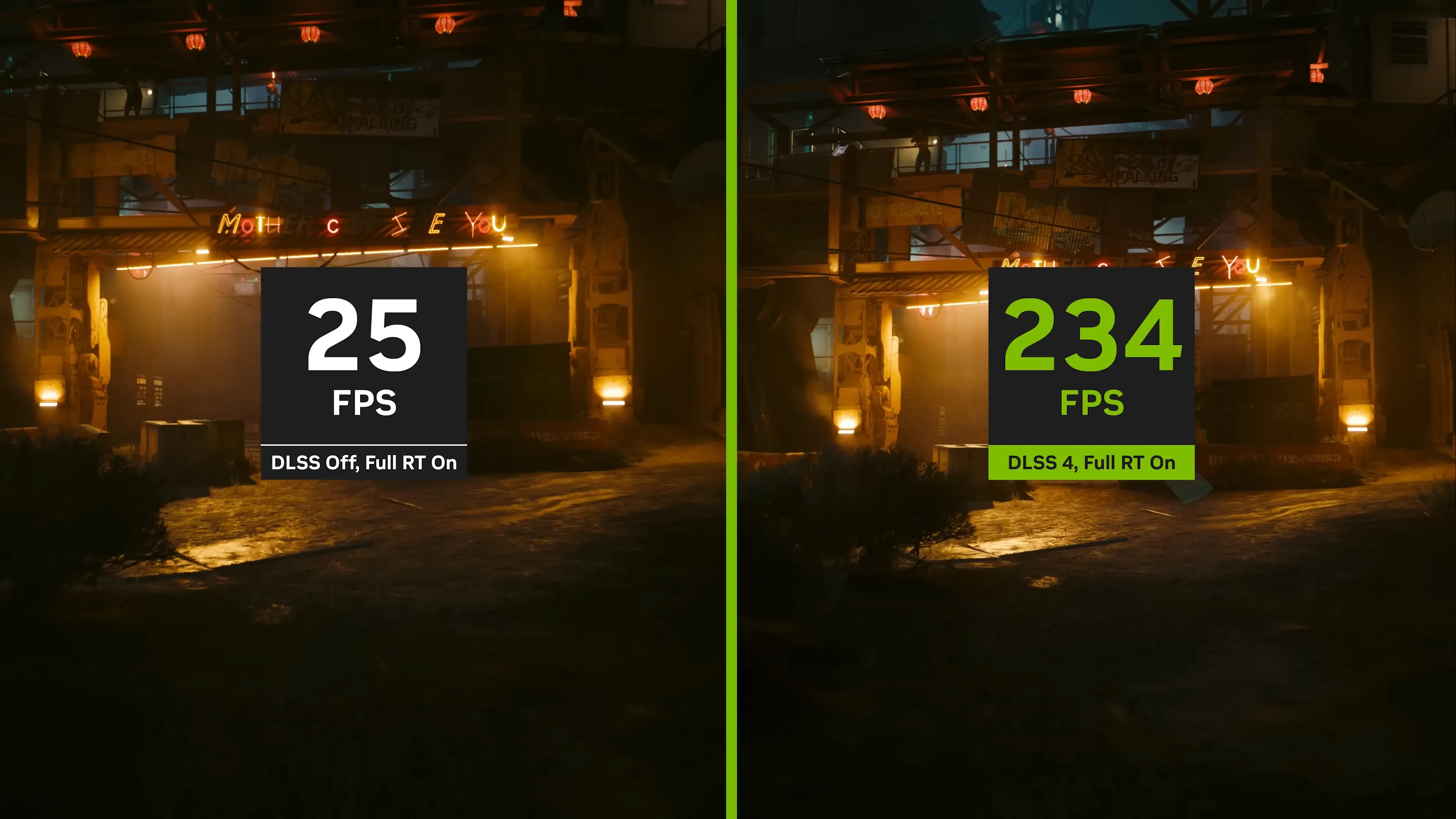 So sánh hình ảnh chơi game có và không sử dụng công nghệ DLSS 4 của Nvidia