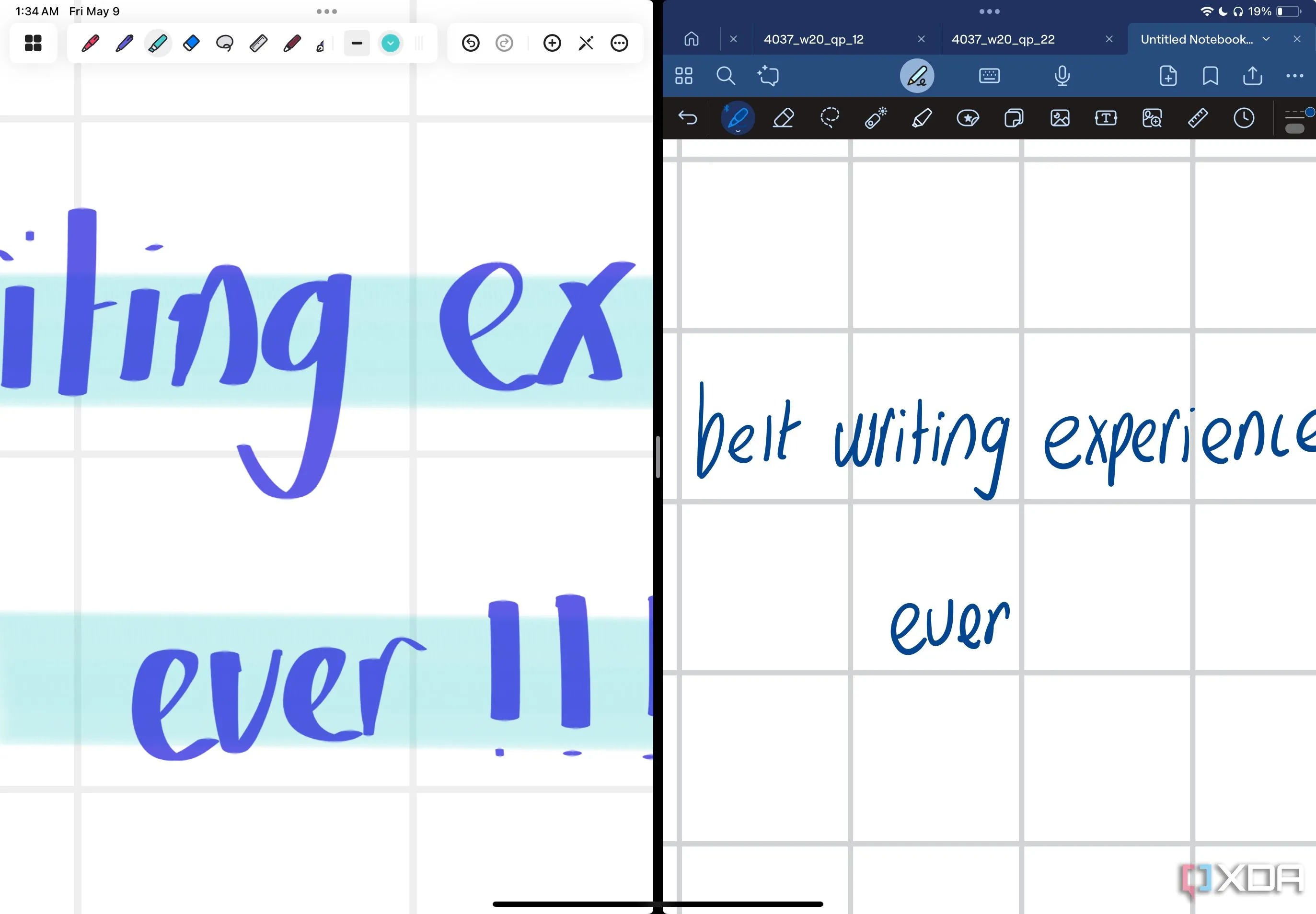So sánh khả năng phóng to giữa ứng dụng Notedrafts (trái) và Goodnotes 6 (phải)