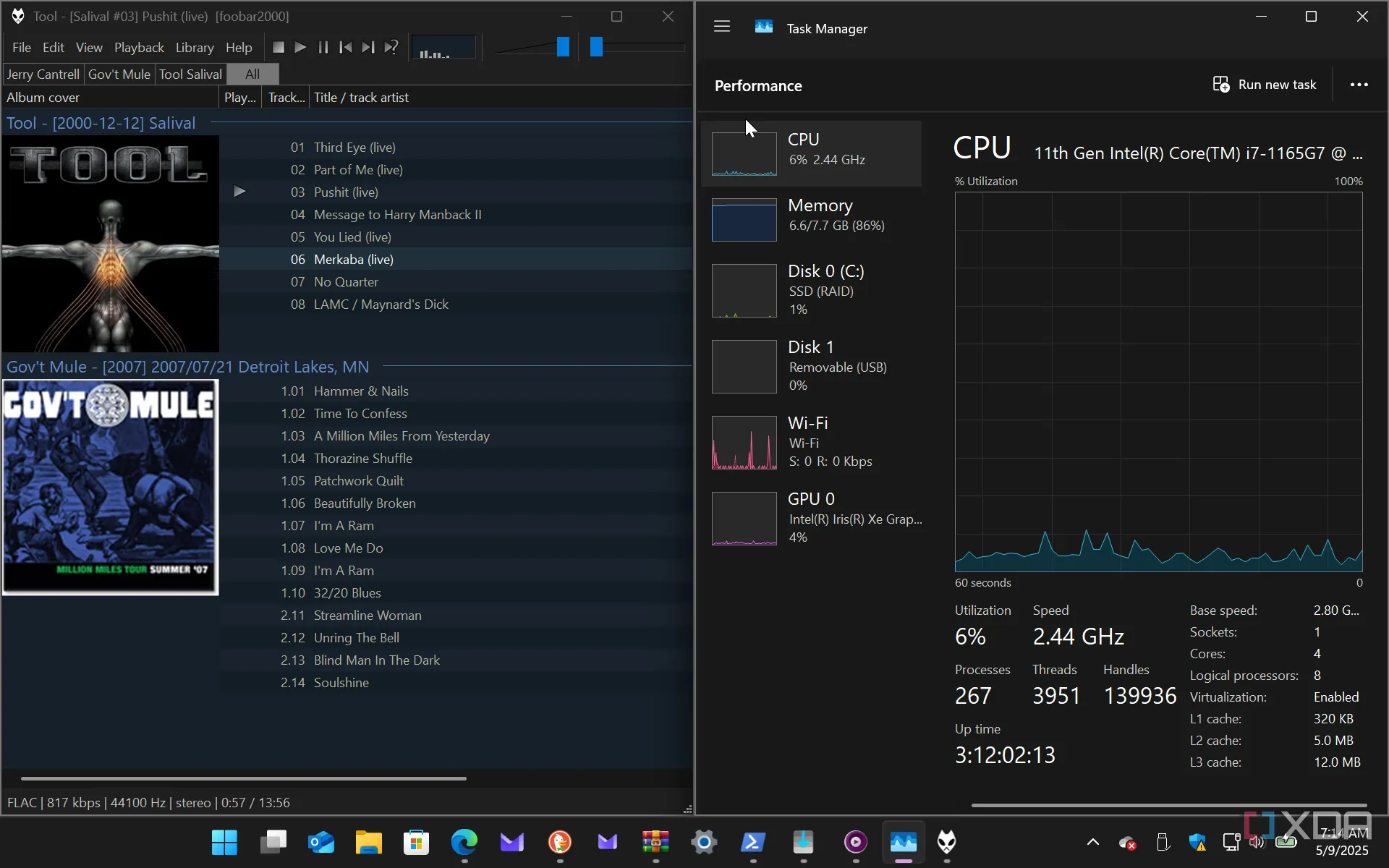 So sánh mức tiêu thụ tài nguyên của Foobar2000 trên Task Manager của Windows 11