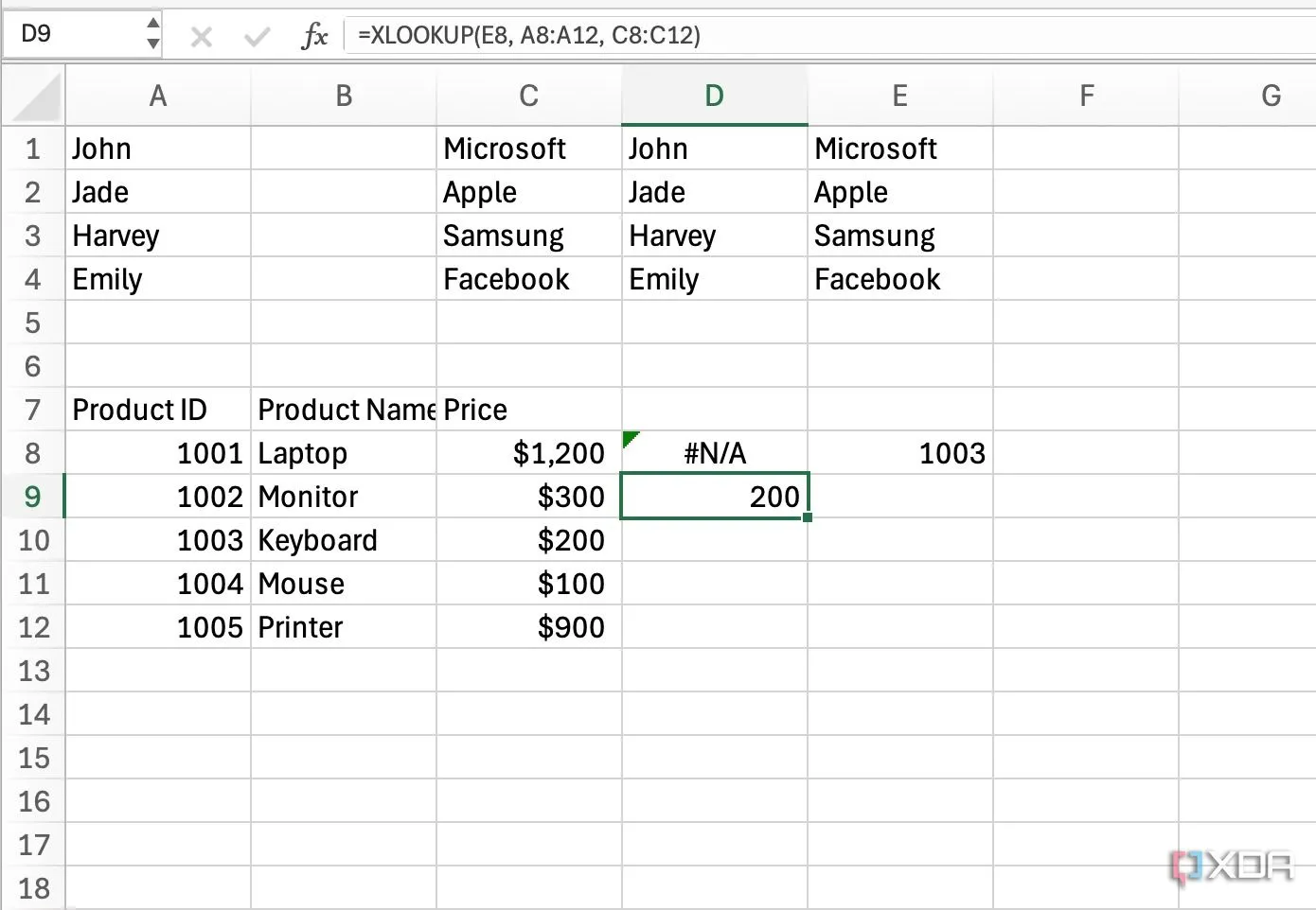 Sử dụng hàm XLOOKUP tiên tiến trong Excel