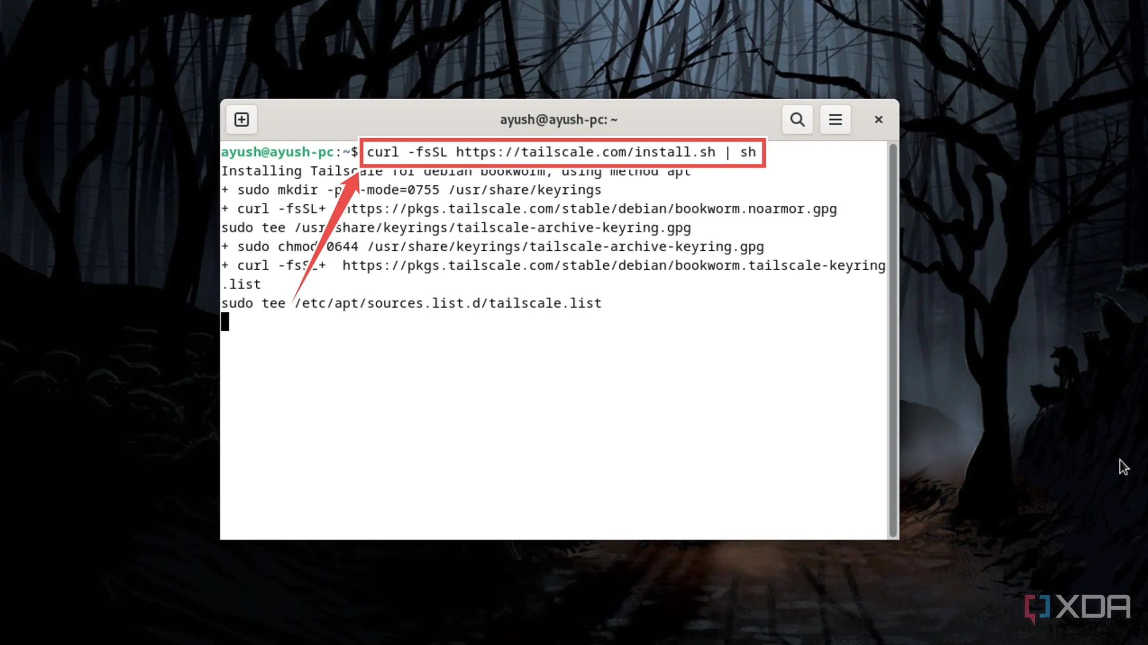 Tải và chạy script cài đặt Tailscale trên Linux
