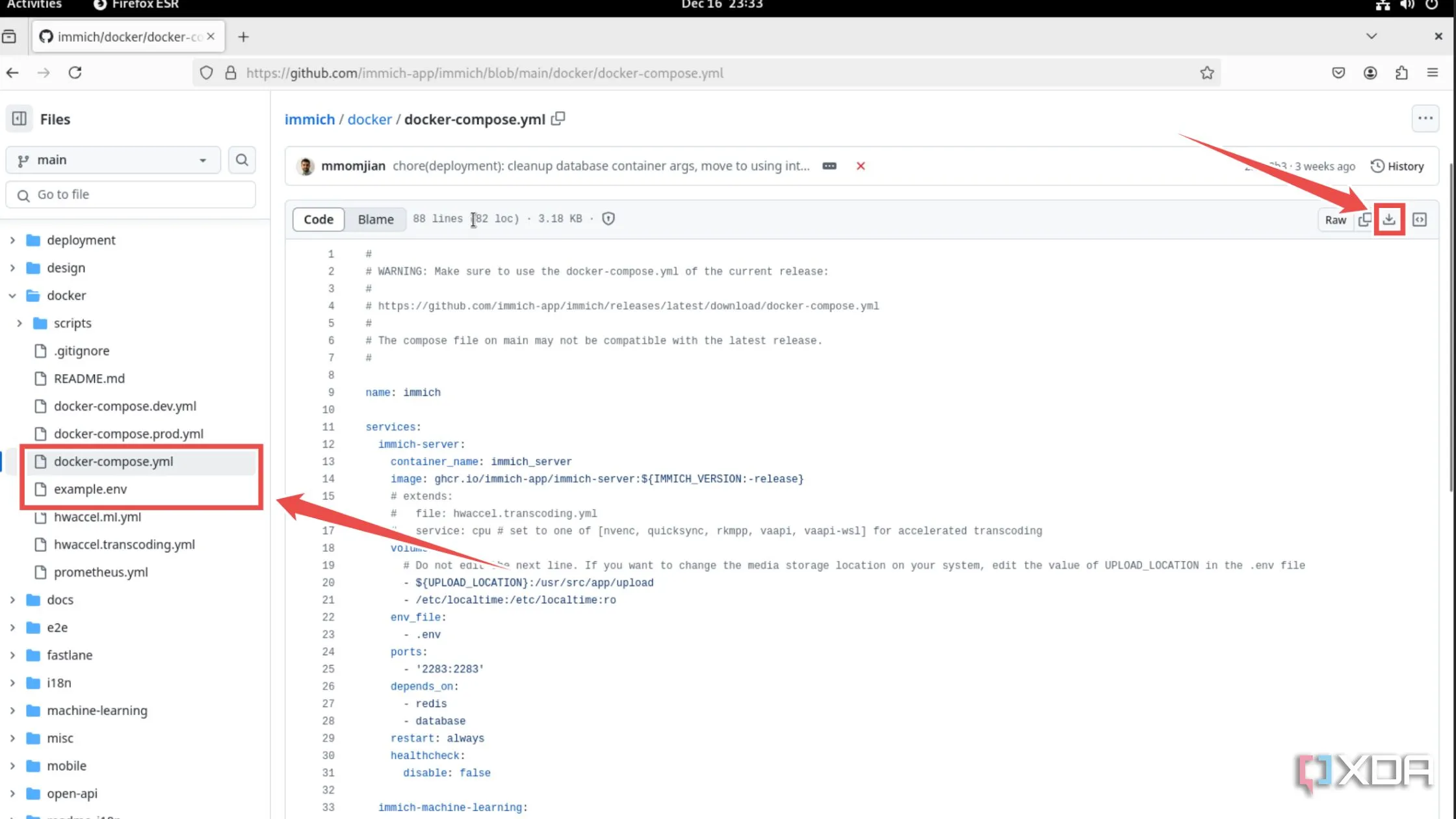 Tải xuống file docker-compose.yml và example.env để cài đặt Immich