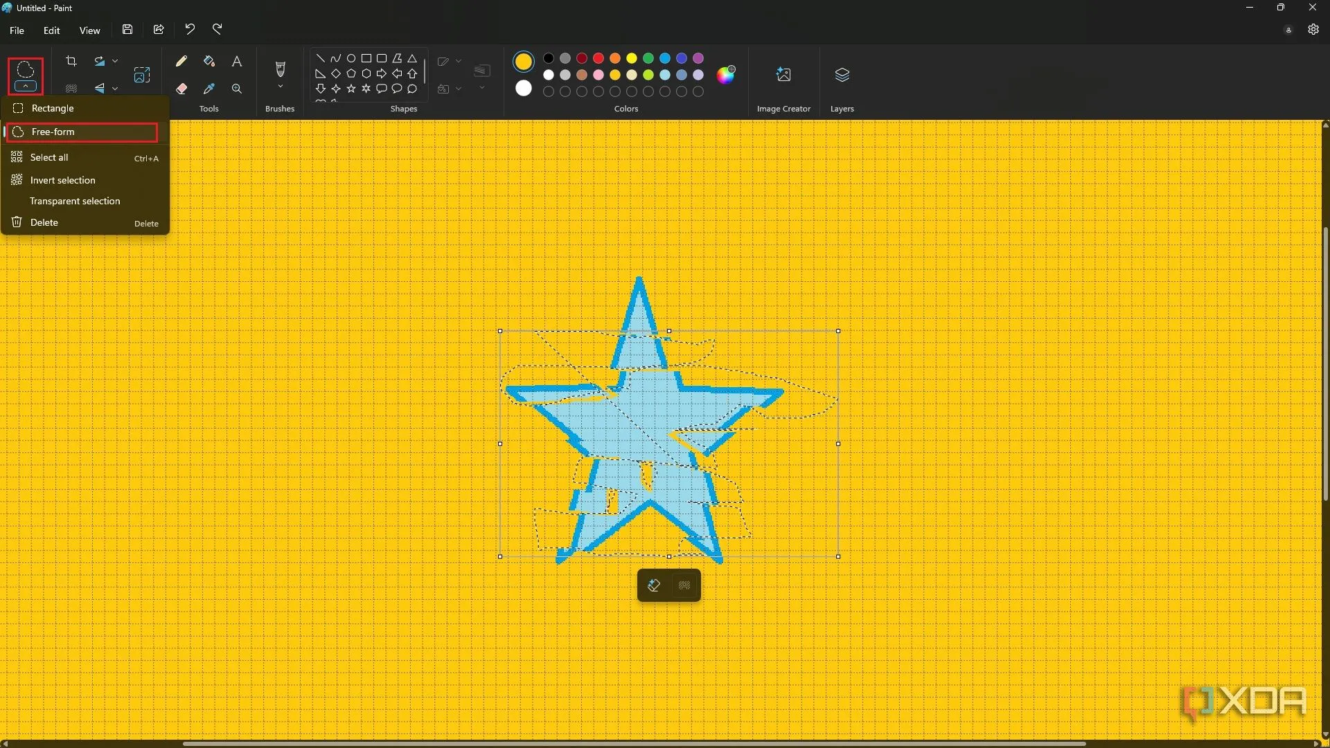Tạo hiệu ứng glitch với công cụ Freeform Selection trong MS Paint